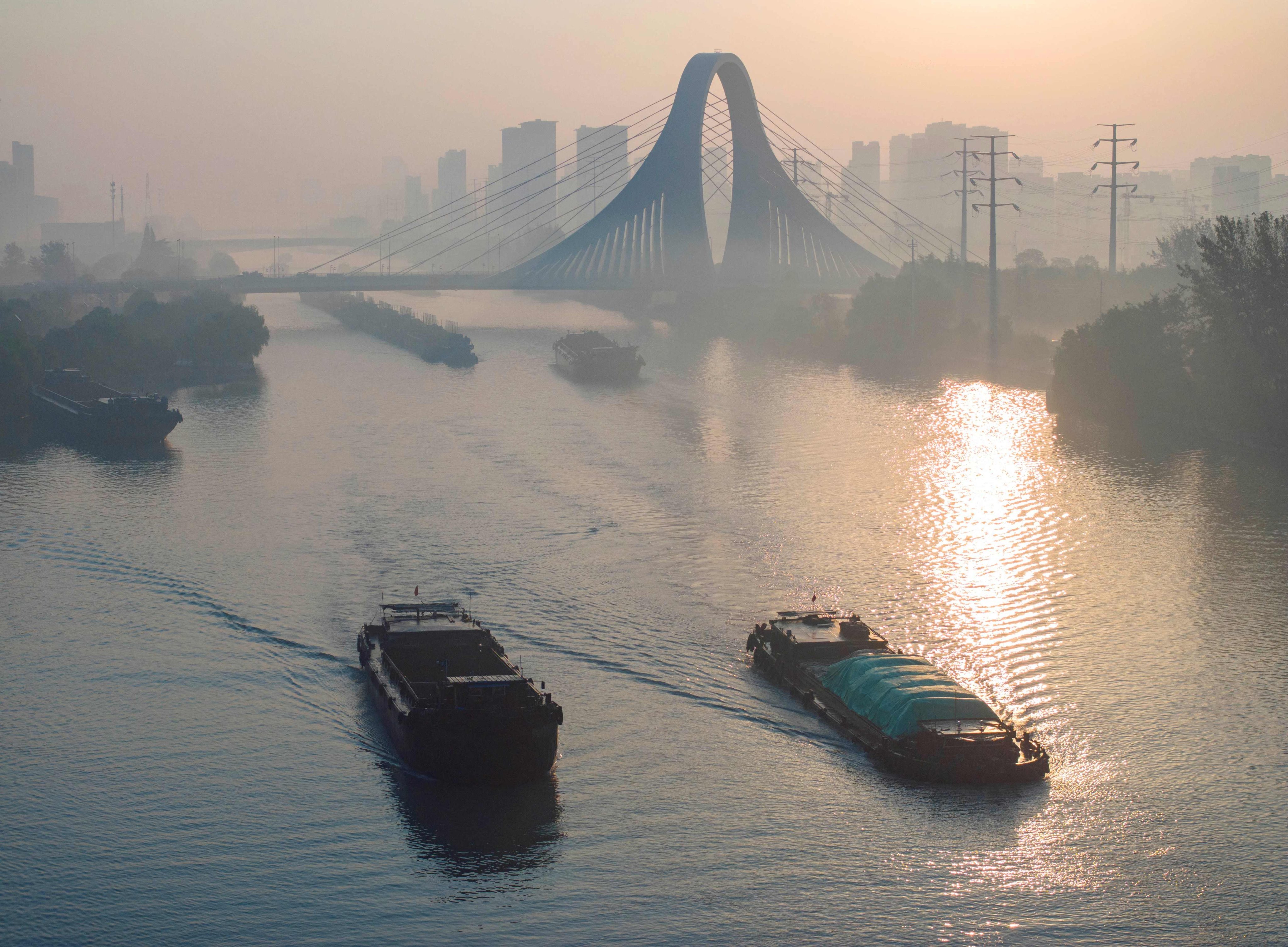 Barges sail on the Grand Canal in Huaian, eastern China. The canal is among the waterways depicted in the Tushu Bian. Photo: AFP