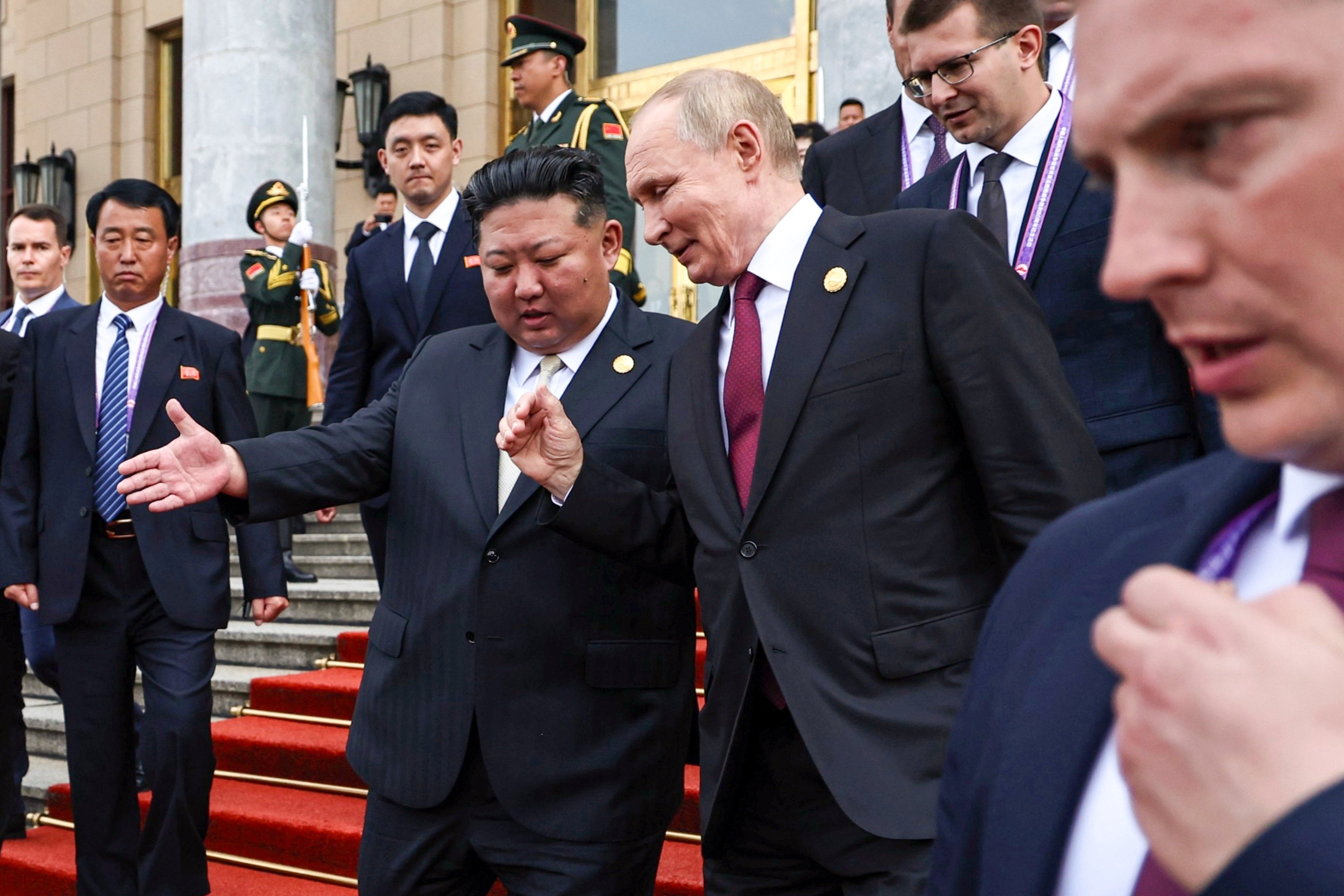 Russian President Vladimir Putin and North Korean leader Kim Jong-un attend a military parade in Beijing last year. Photo: Kremlin / AP