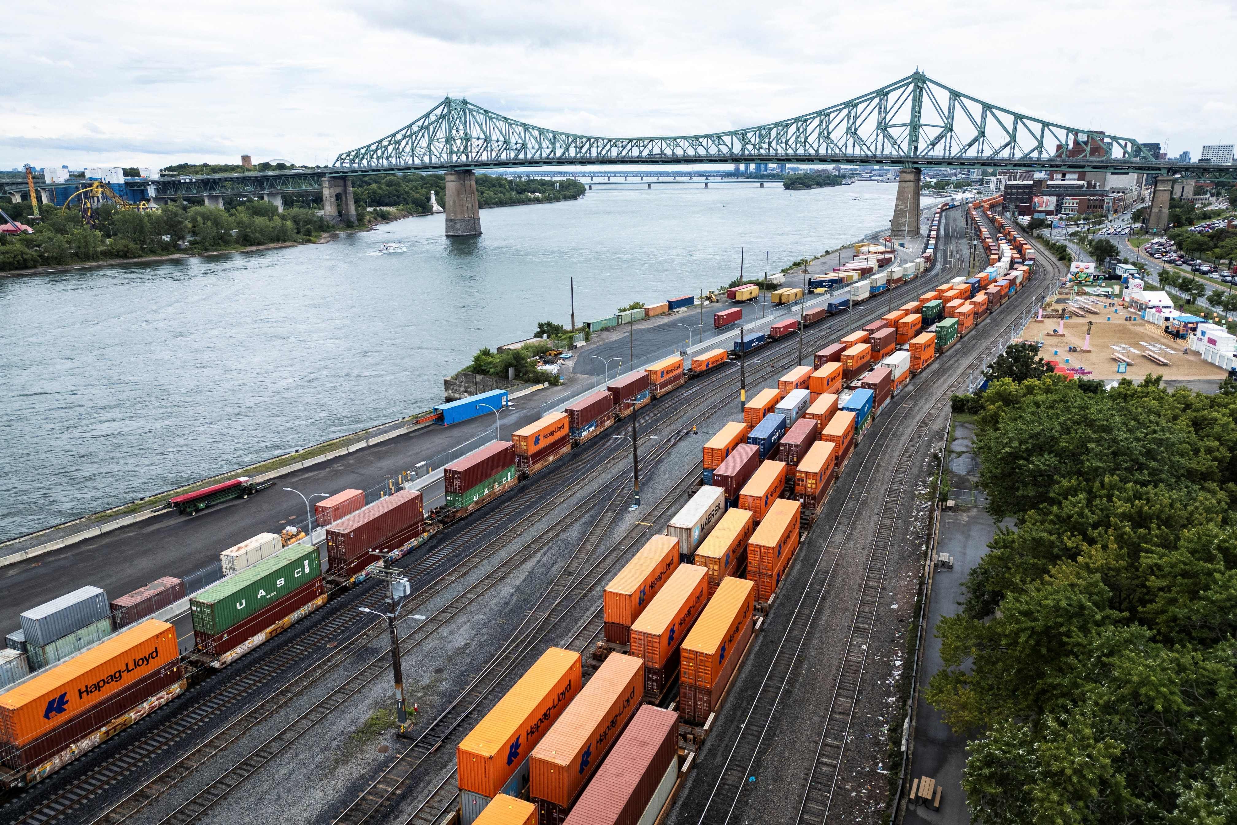 Shipping containers are seen in the Port of Montreal in Quebec, on Sunday. Photo: AFP