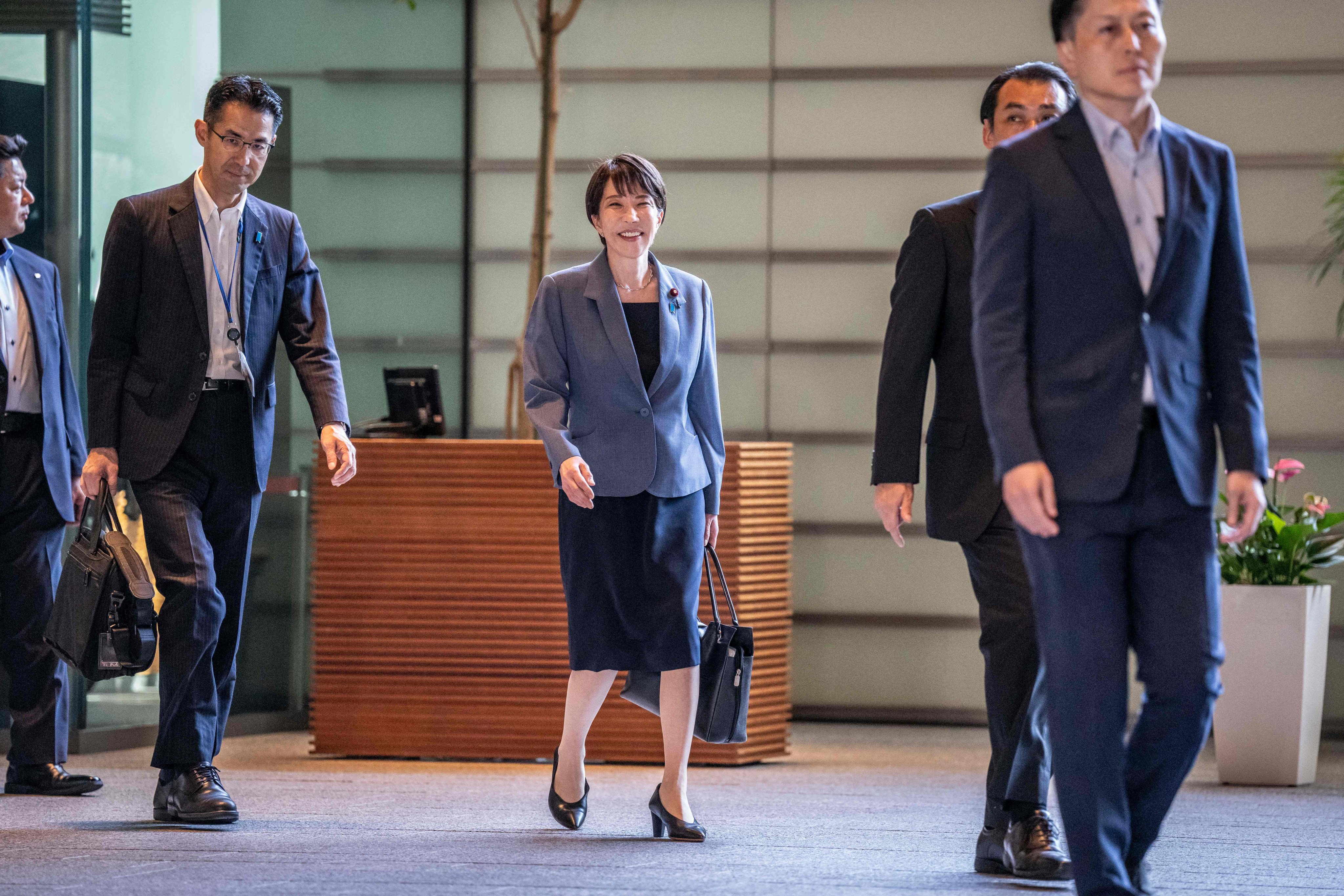 Japan’s Prime Minister Sanae Takaichi arrives at her office in Tokyo on Tuesday. Photo: AFP