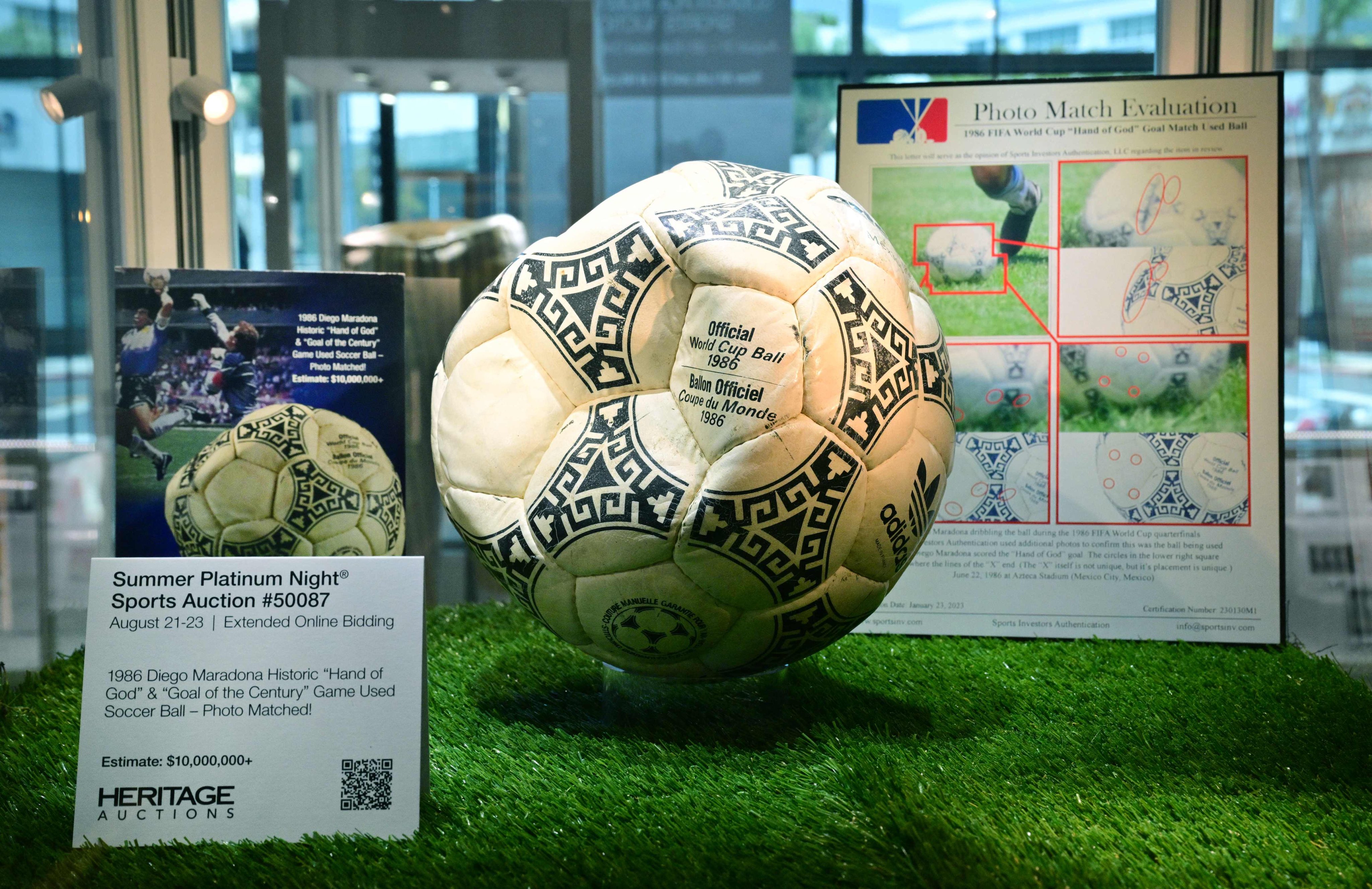 The football with which Diego Maradona scored his 'Hand of God' goal at the 1986 World Cup. Photo: AFP