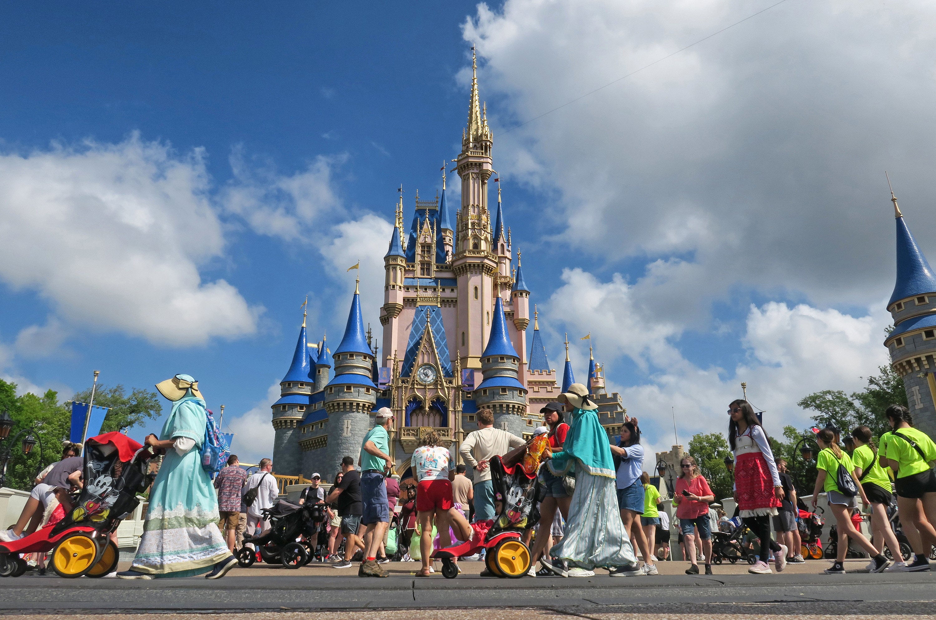 Guests walk past Cinderella Castle at the Magic Kingdom in Walt Disney World in Florida on April 2, 2025. Photo: TNS
