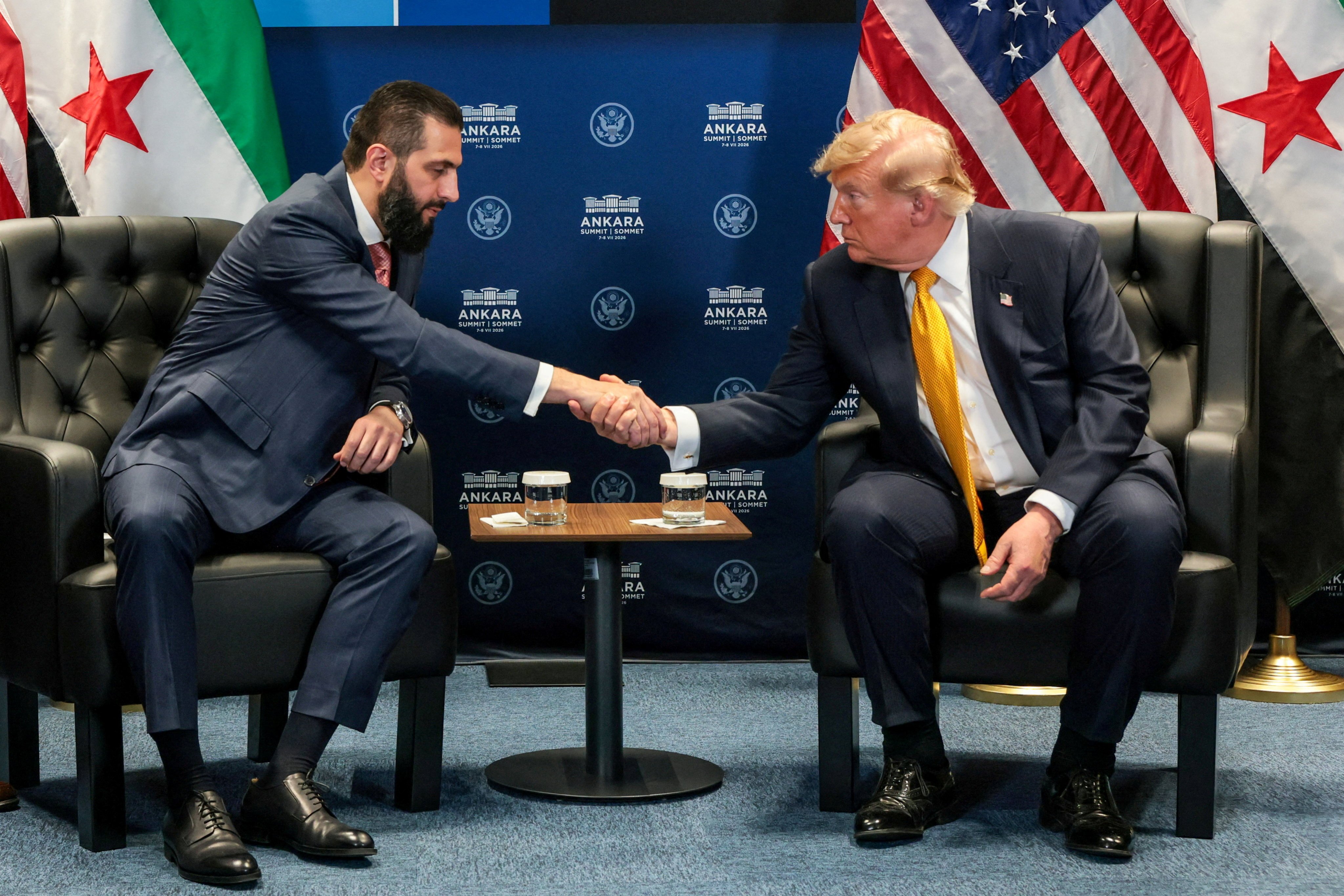 Syrian President Ahmed al-Sharaa and US President Donald Trump meeting in Turkey. Photo: Reuters