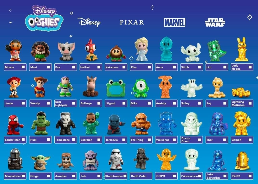 Disney’s Ooshies  collection includes characters from Pixar, Marvel and Star Wars. Photo: Woolworths