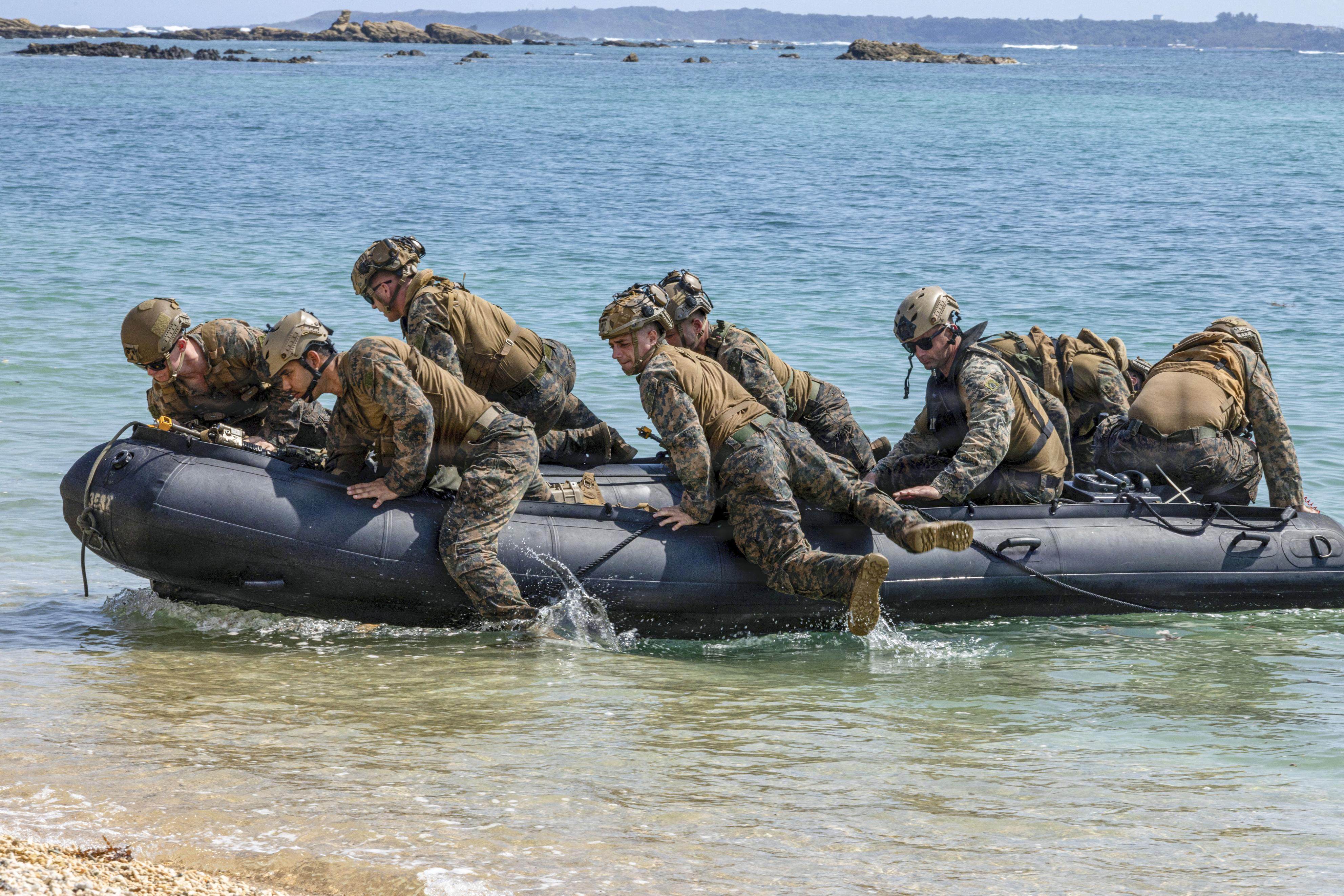 US marines train in Okinawa, Japan, in February. Photo: Kyodo