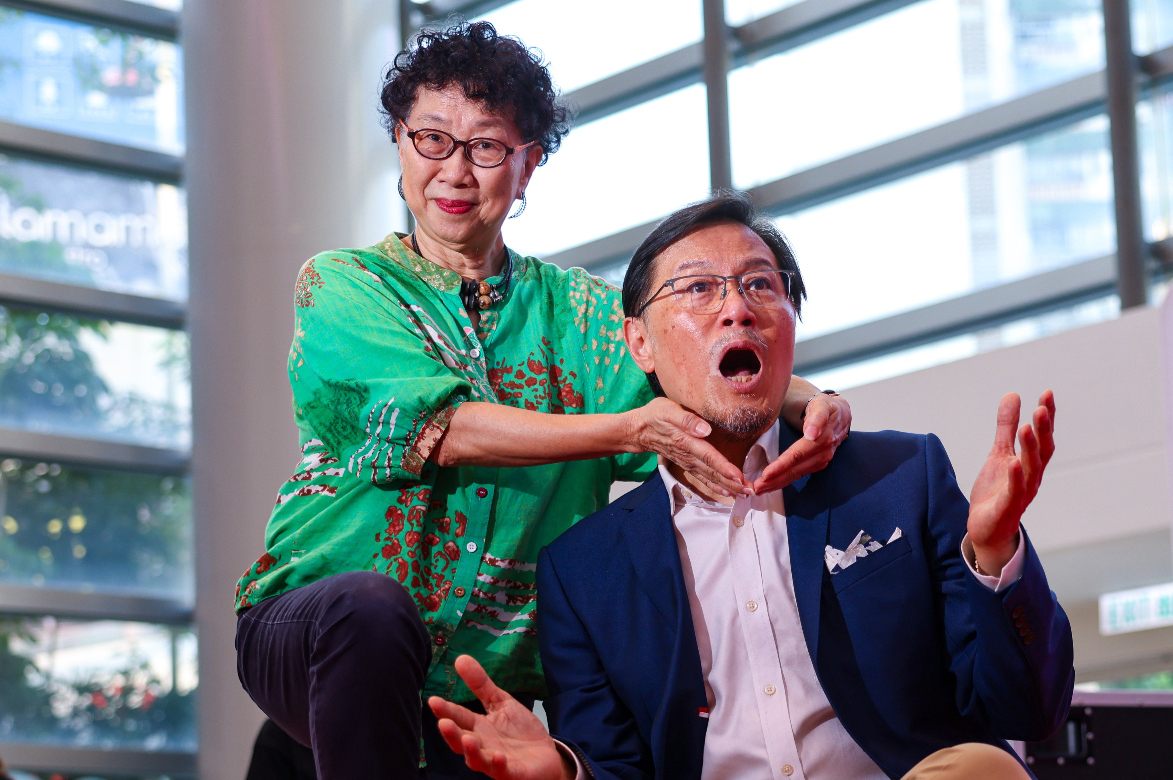 Lucy Siu (left), 76, a retired university lecturer, and Bobby Chow, 67, a former TV actor and retired businessman, are pictured at the launch ceremony of the second Hong Kong Creative Aging Arts Festival, in which they are both taking part, at Lok Fu Place on August 6, 2026. Photo: Nora Tam