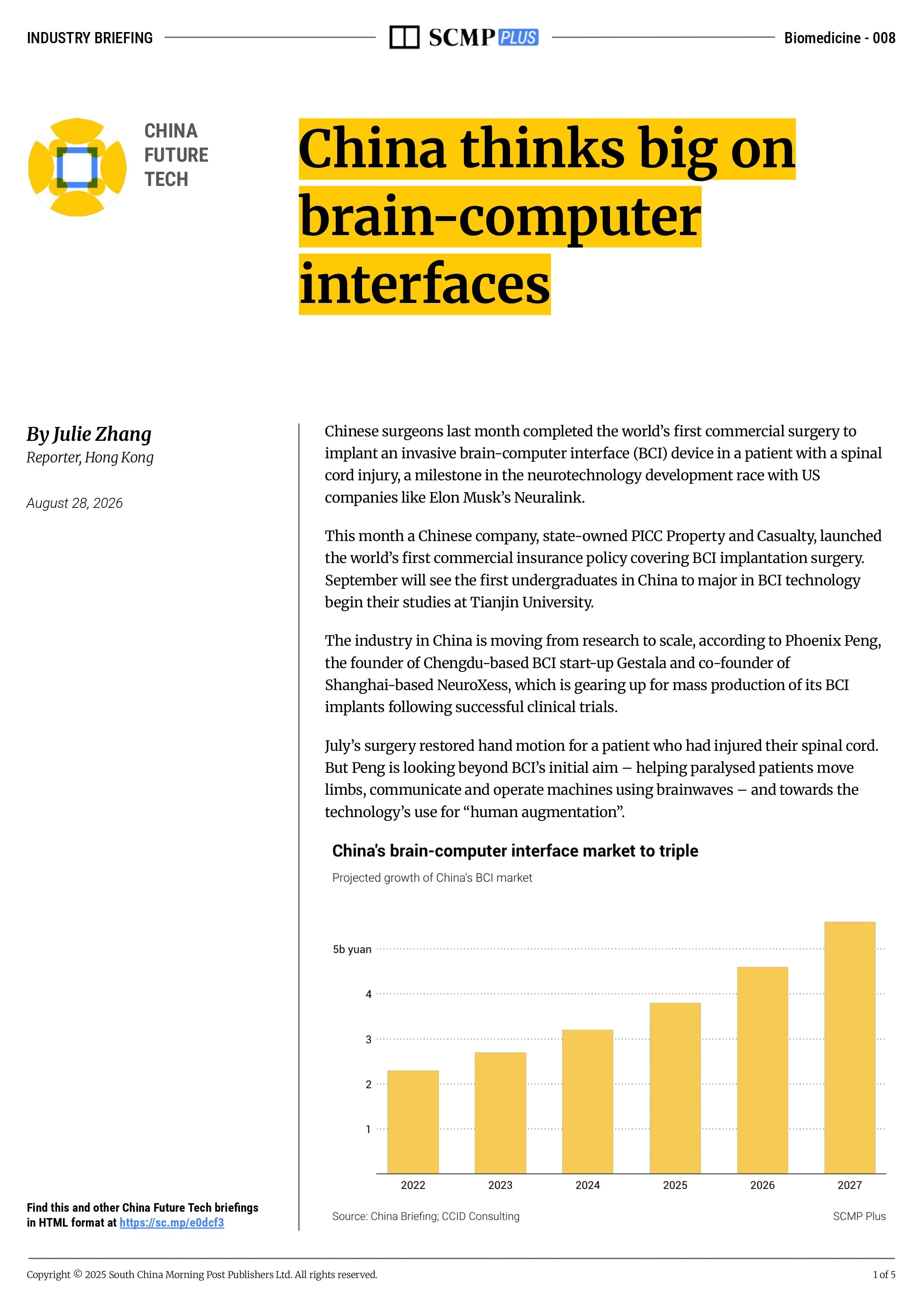 China thinks big on brain-computer interfaces after world-first surgery