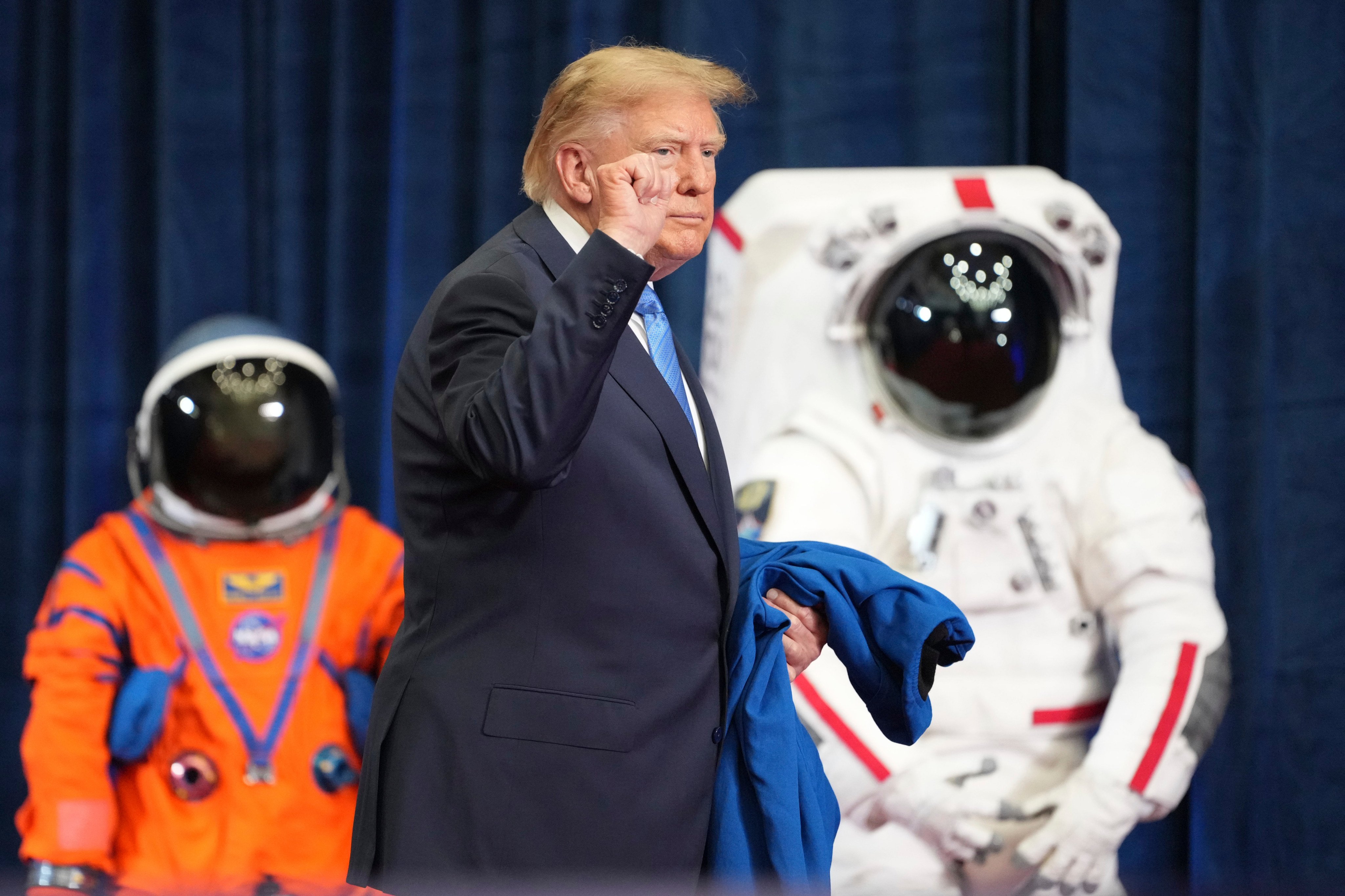 US President Donald Trump departs after presenting the Congressional Space Medal of Honor to Artemis II crew members in Houston on Friday. Photo: AP