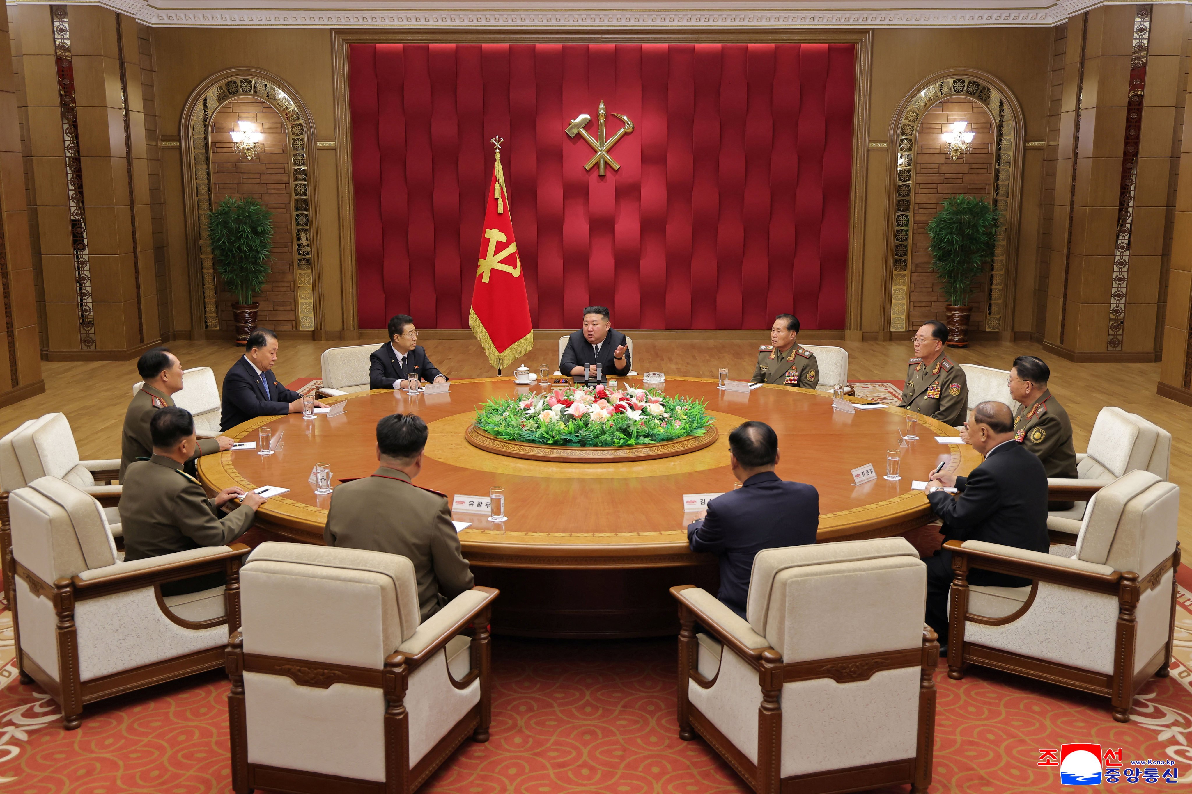 North Korean leader Kim Jong-un attends a ruling party meeting on Saturday. Photo: KCNA via Reuters