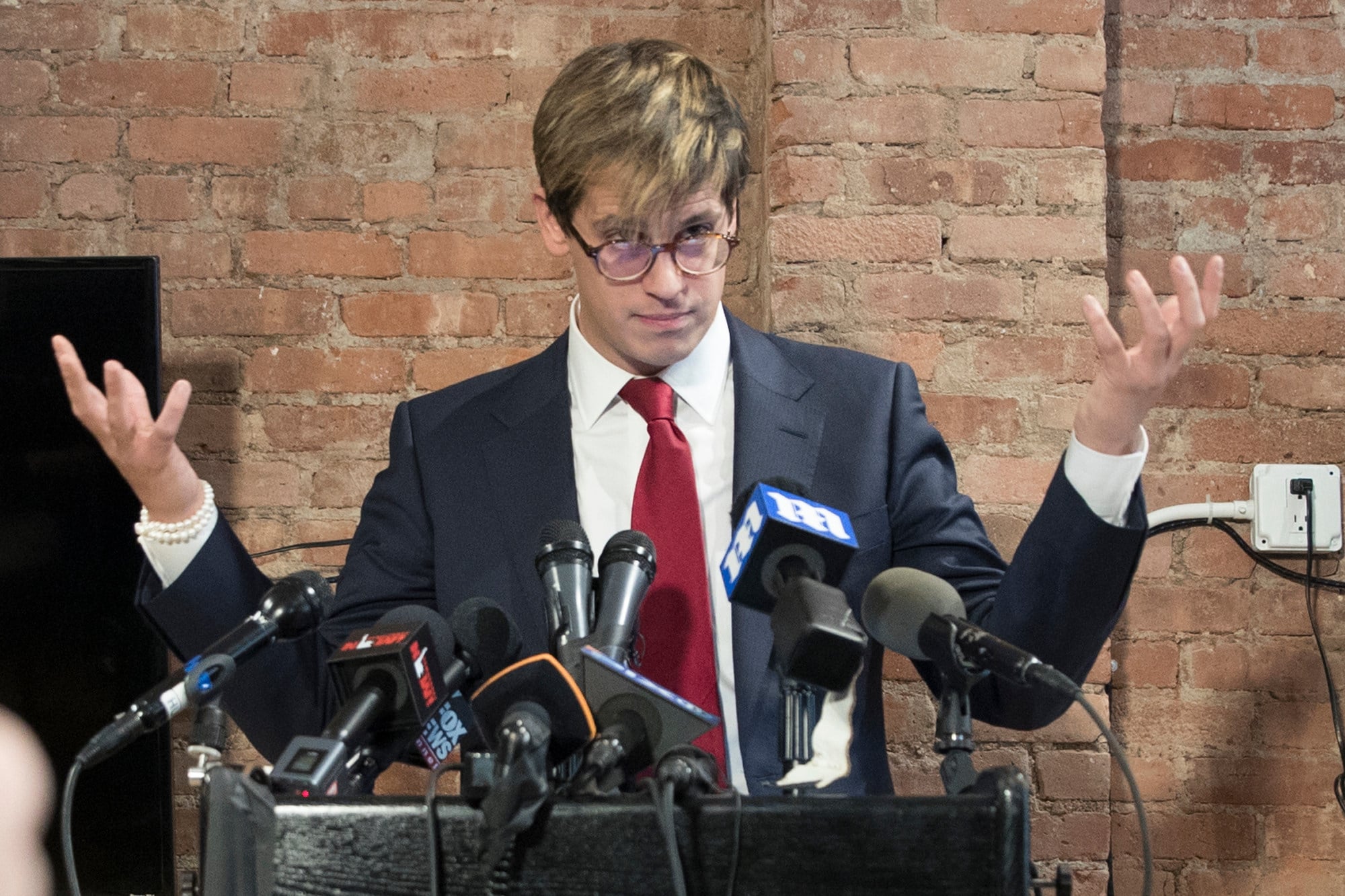 Milo Yiannopoulos speaks during a news conference in New York in February 2017. Photo: AP