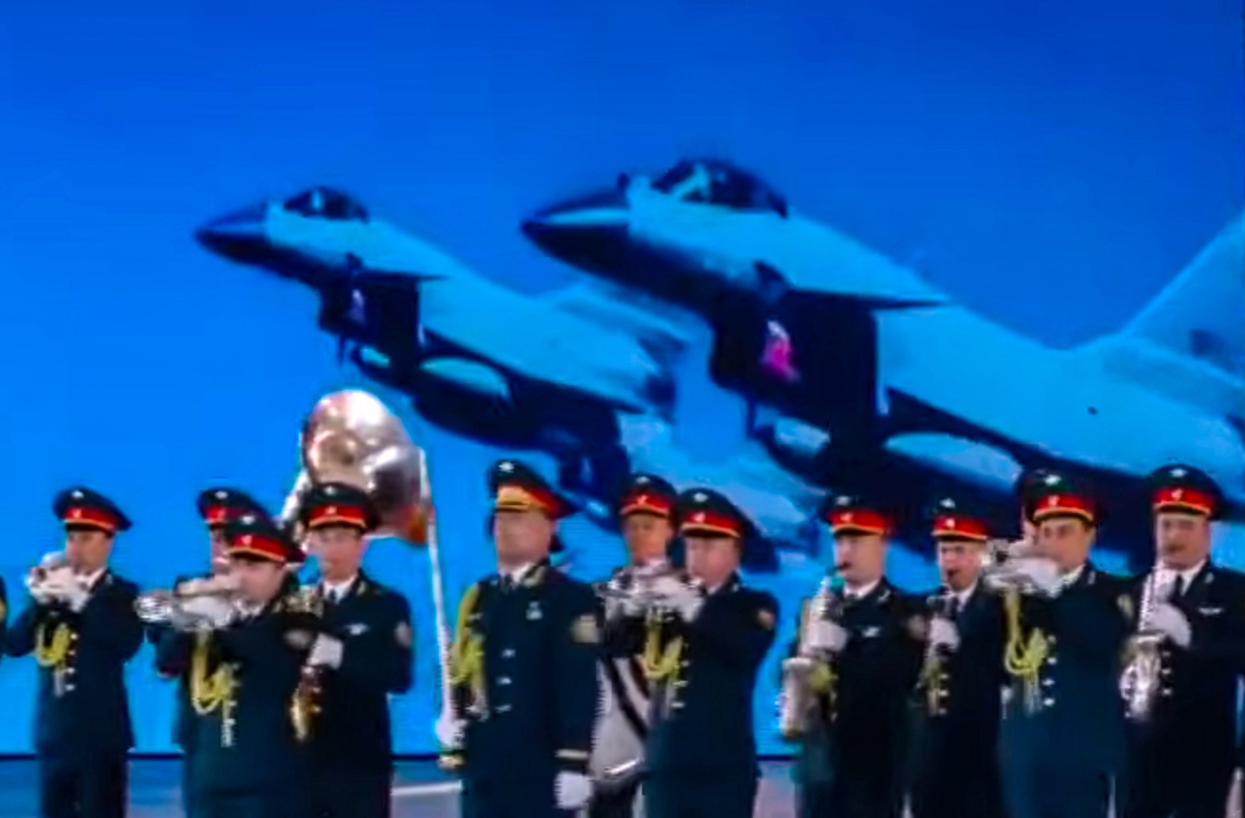 Video image of the J-10C’s official arrival is shown on Uzbekistan TV on Saturday as part of its independence day celebrations. Photo: Handout