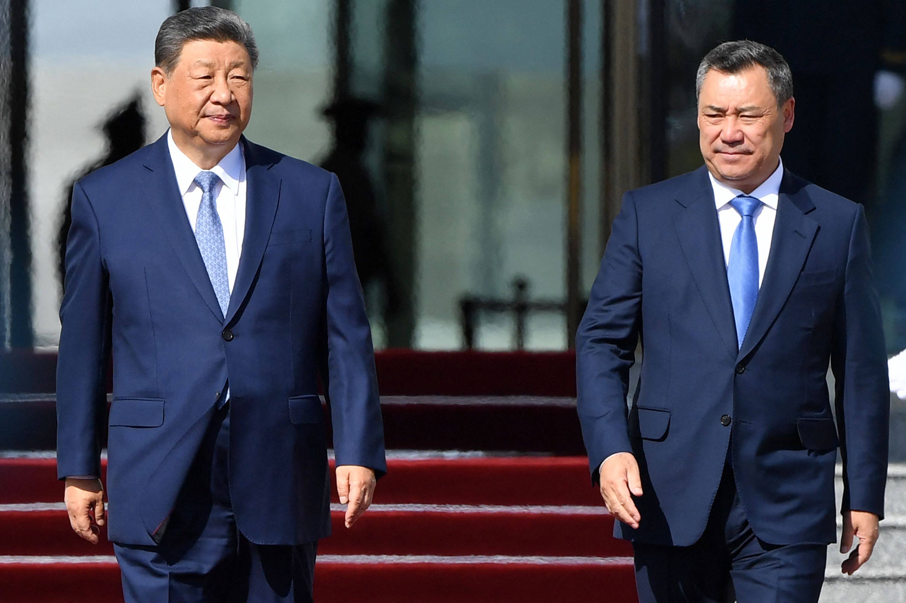 China’s President Xi Jinping and Kyrgyzstan’s President Sadyr Japarov. Photo: AFP