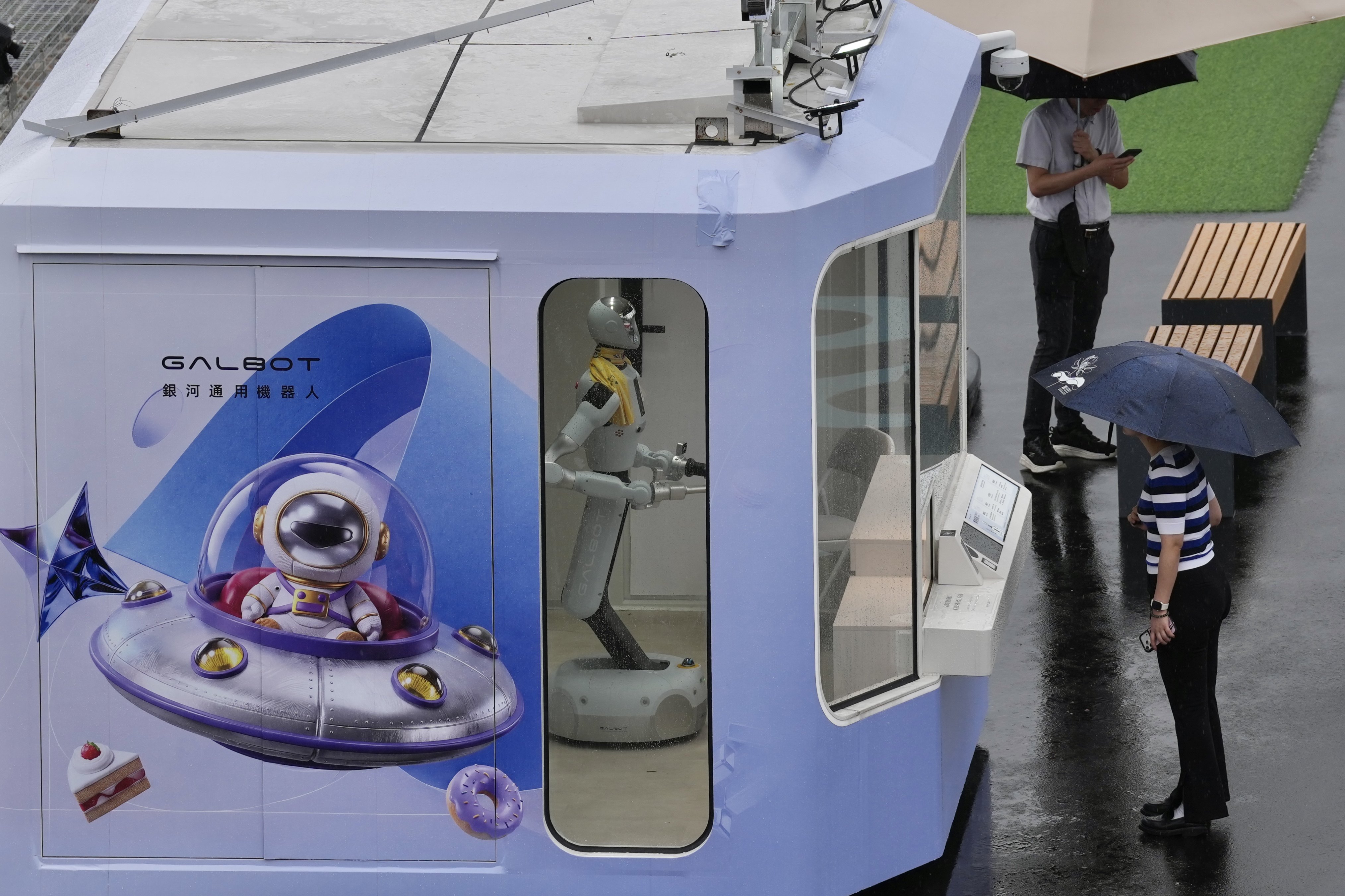 Three Galbot stores, which are operated by wheeled humanoid robots, opened in Hong Kong on Tuesday. Photo: Karma Lo