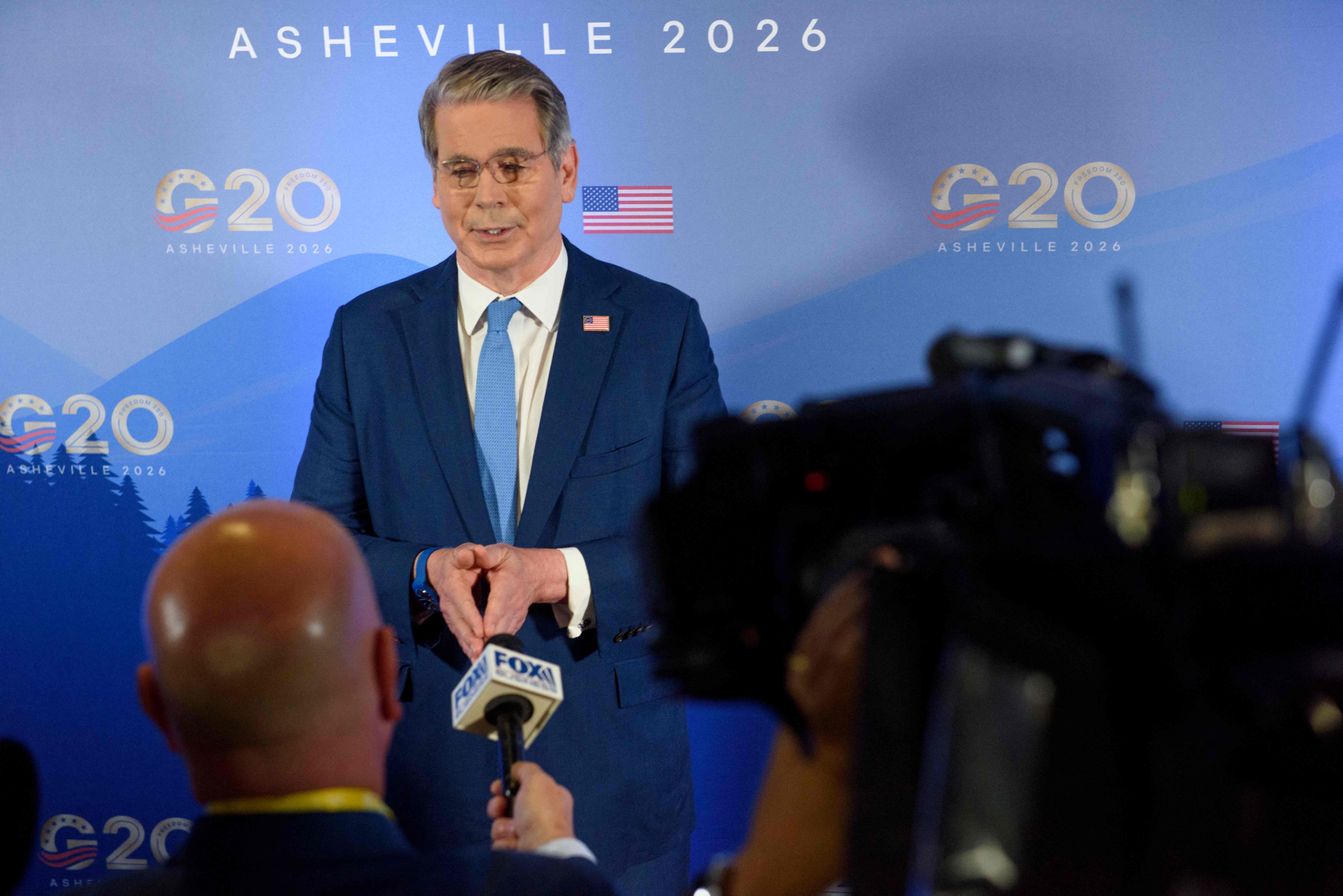 US Treasury Secretary Scott Bessent speaks to the press during the G20 Financial meetings on Monday. Photo: Getty Images/AFP