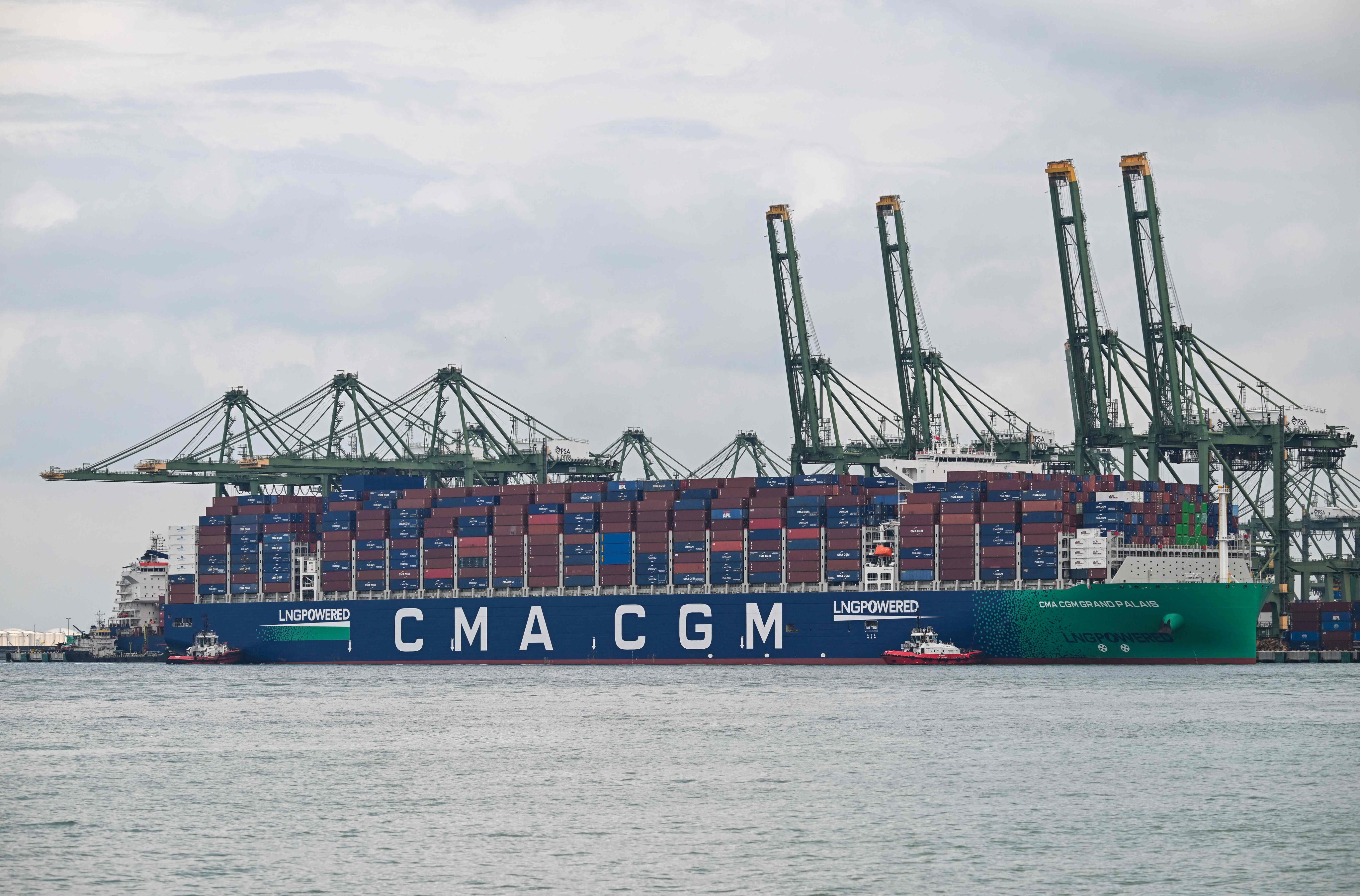 A container ship is seen docked at the Pasir Panjang terminal port in Singapore in July. Photo: AFP