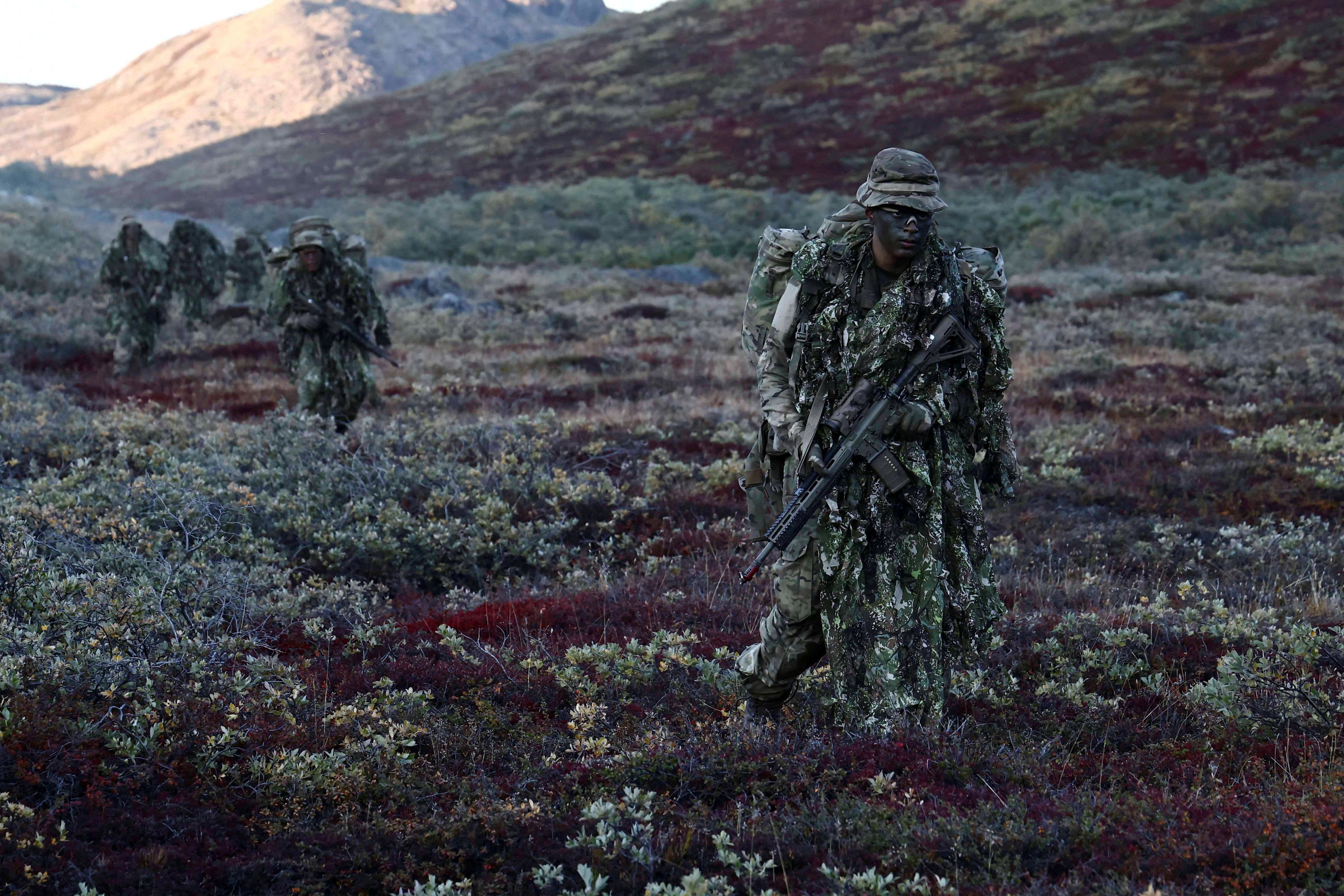Soldiers take part in a drill for the first Danish conscripts near Kangerlussuaq, Greenland, on Friday. Photo: Reuters