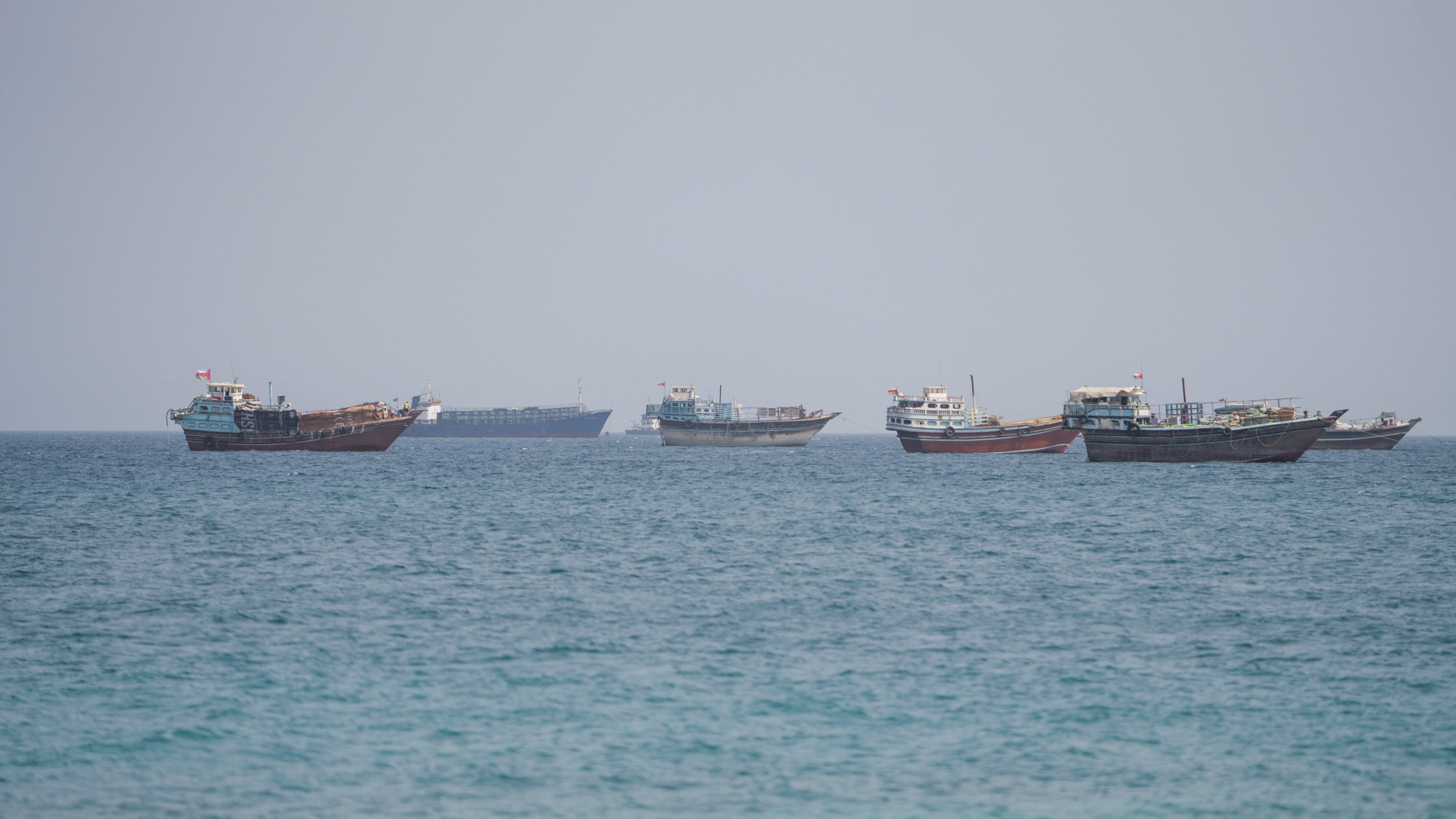 Vessels near the Strait of Hormuz, as seen from Musandam, Oman, on Wednesday. Photo: Reuters