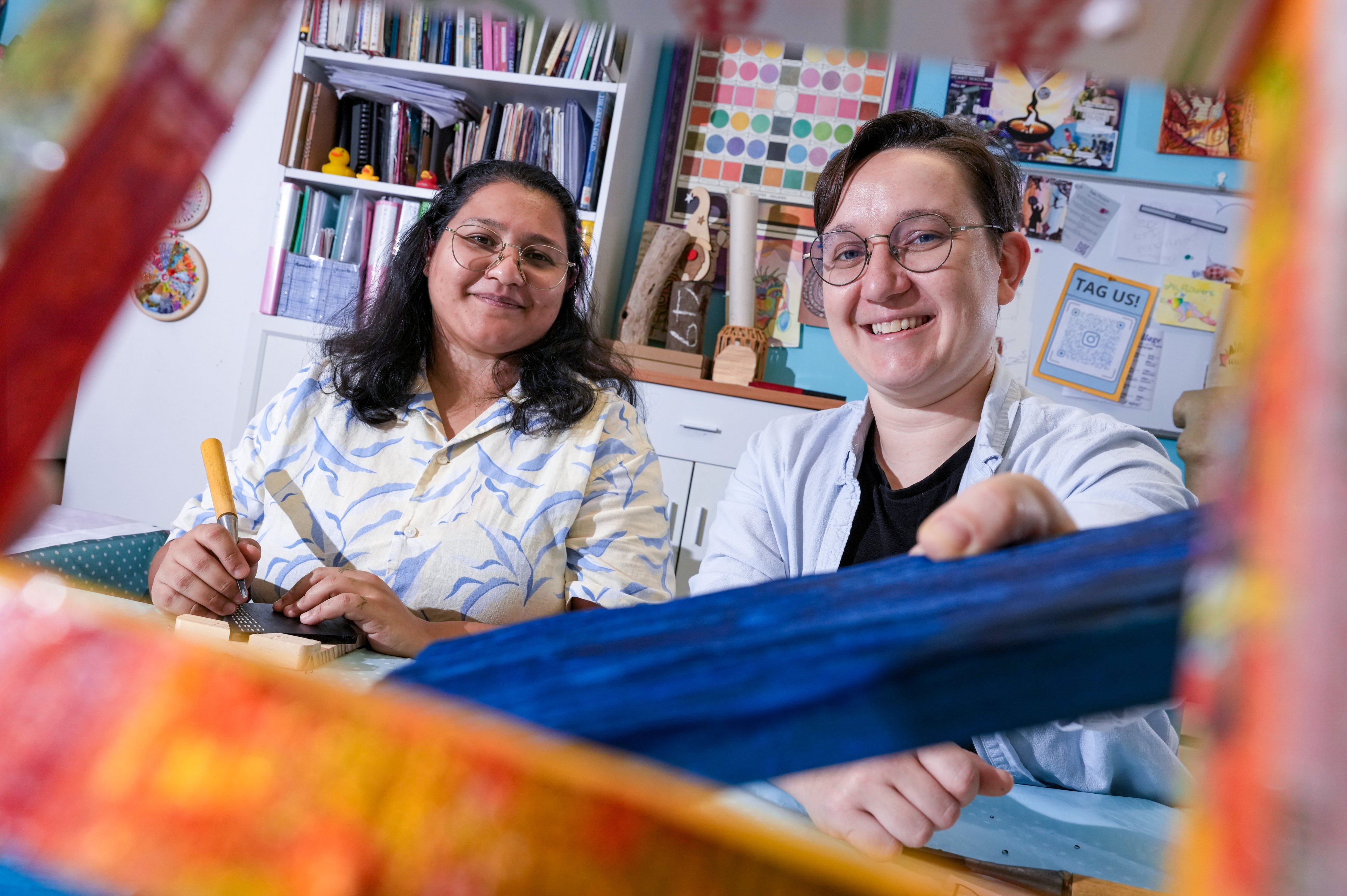 Sne Roy (left), director of programmes, and Emmy Sandt, head carpenter, both found woodwork deeply “therapeutic”, which inspired them to merge it with wellness. Photo: Dickson Lee