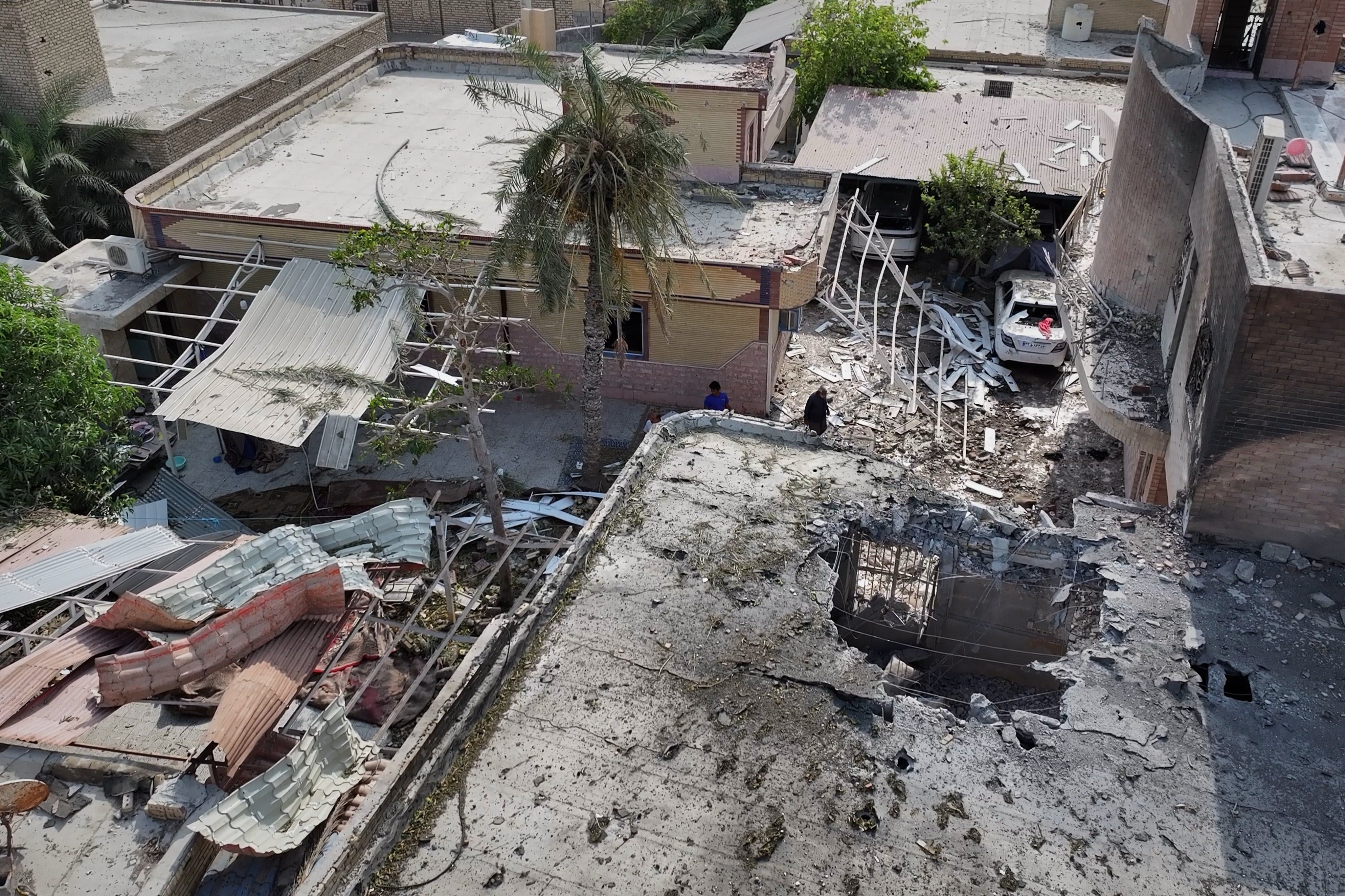 Apparent point of impact of the missile. Photo: Tasnim News Agency via AP