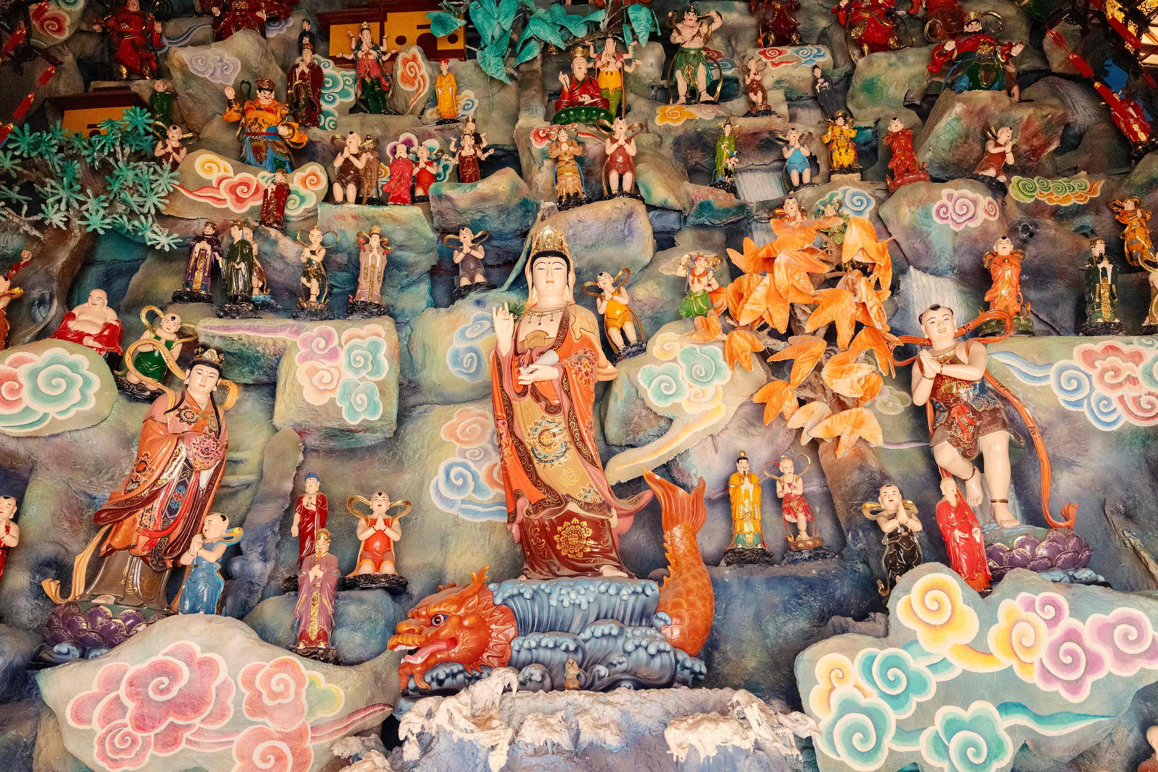 Figures in one of the shrines at the Shaolin Temple outside Lusaka on August 8, 2026. Photo: AFP