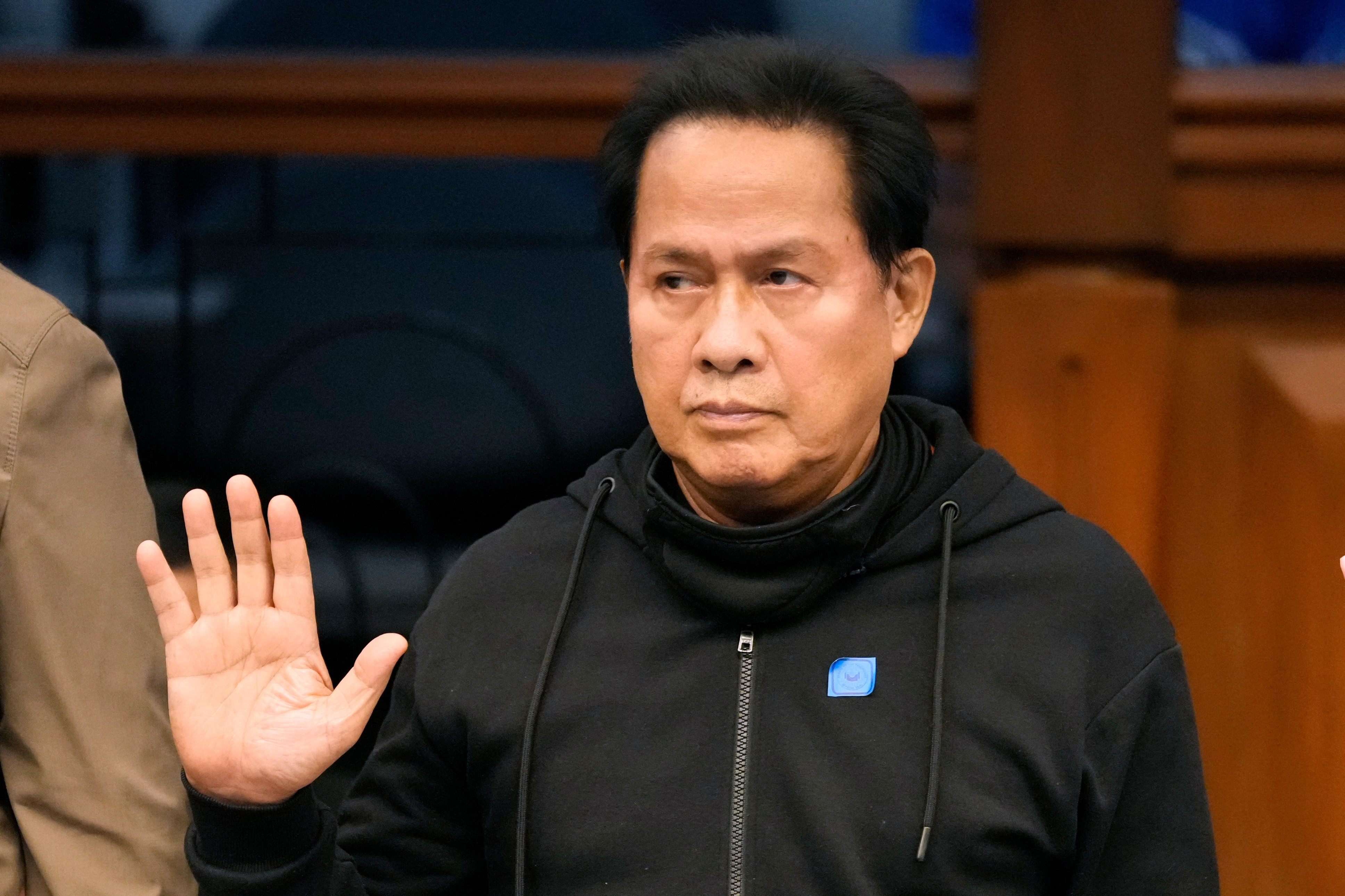 Apollo Quiboloy takes his oath as he attends a hearing at the Philippine Senate in October 2024, in Manila, Philippines. Photo: AP