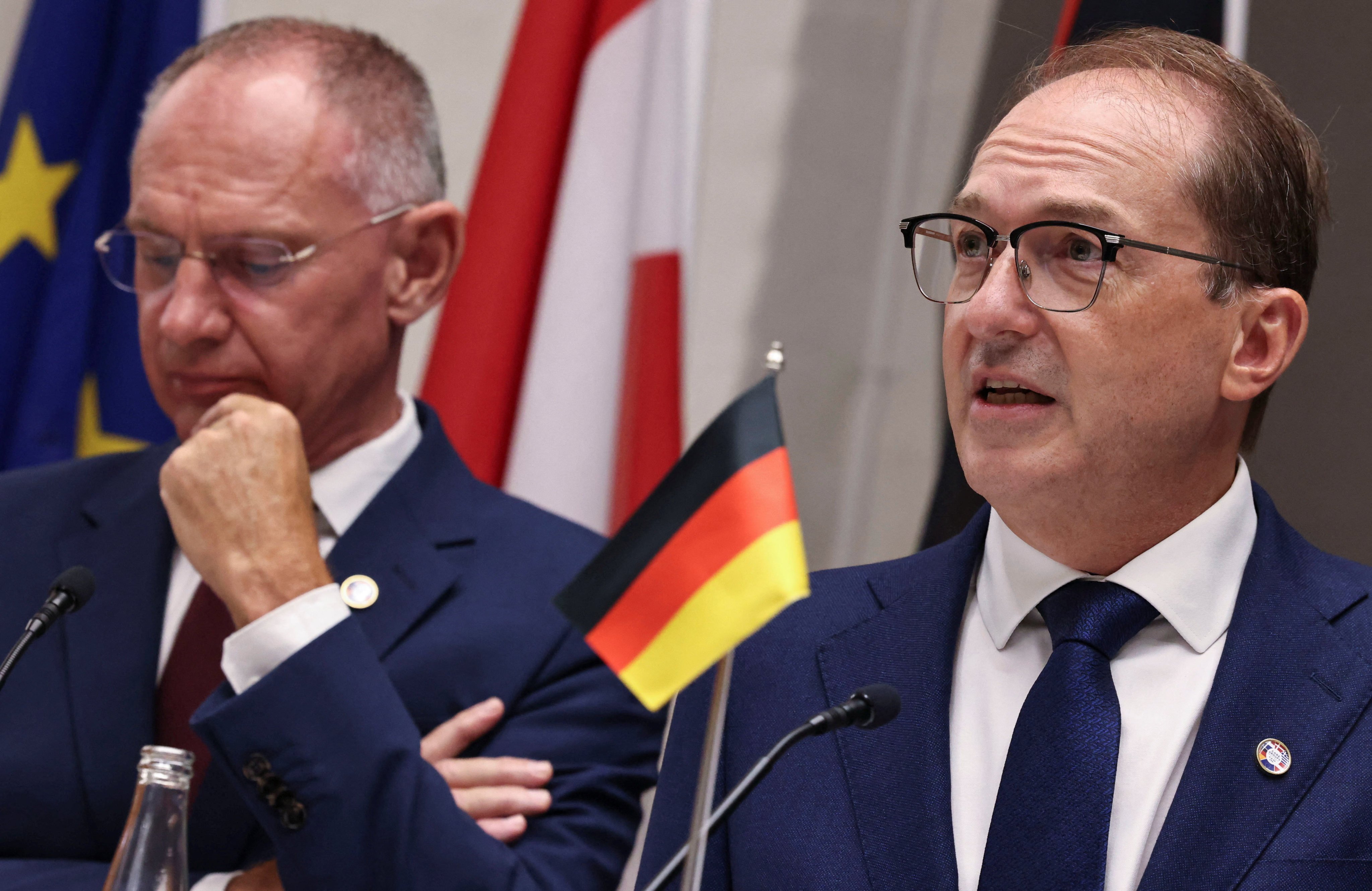 Germany’s Minister of the Interior Alexander Dobrindt and Austria’s Minister of the Interior Gerhard Karner attend a press conference after a meeting of the Ministers for Immigration and Integration in Copenhagen on Friday. Photo: Reuters