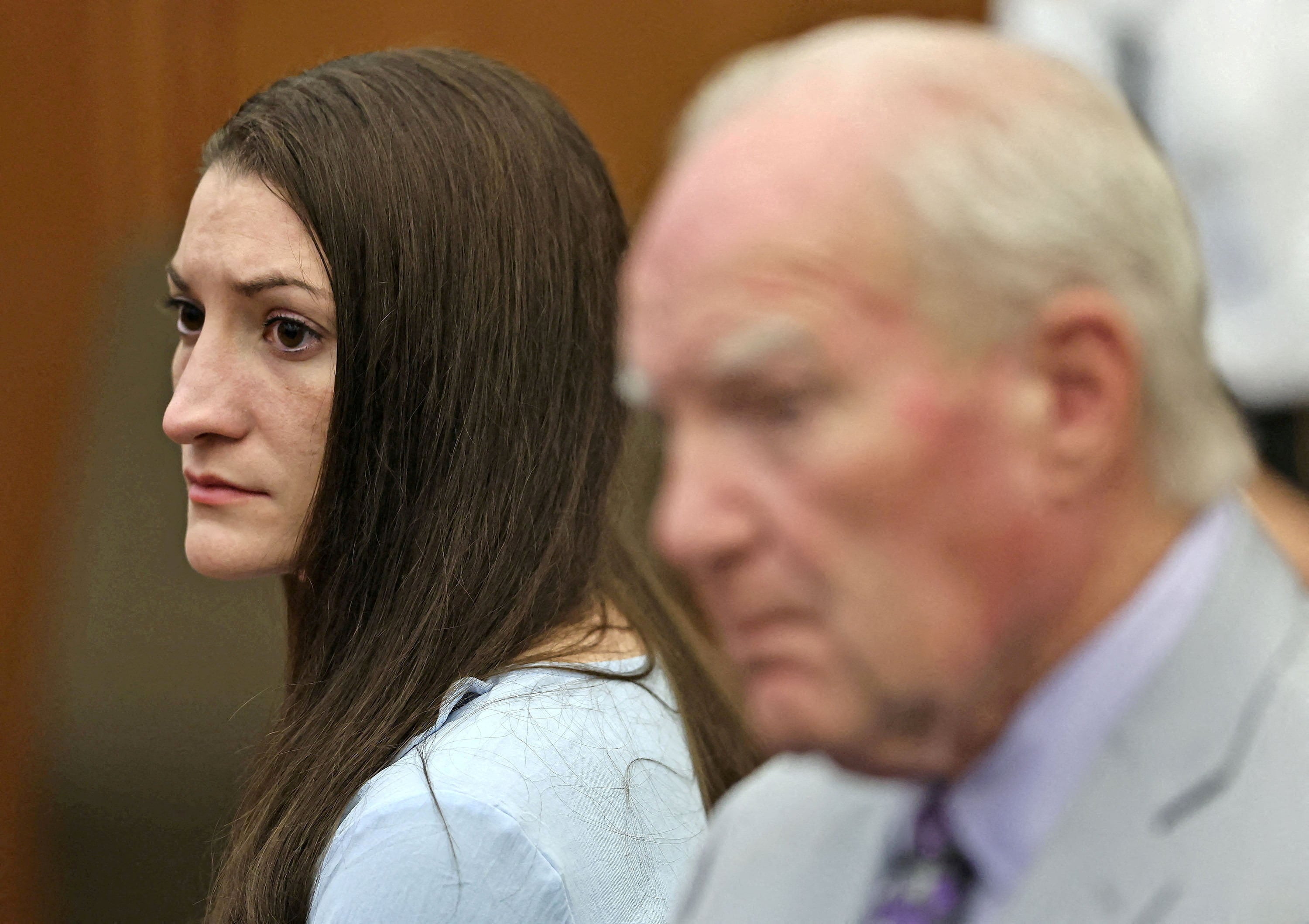 Lindsay Clancy and lawyer Kevin Reddington watch jurors in her murder trial in Plymouth, Massachusetts, on Wednesday. Photo: Reuters