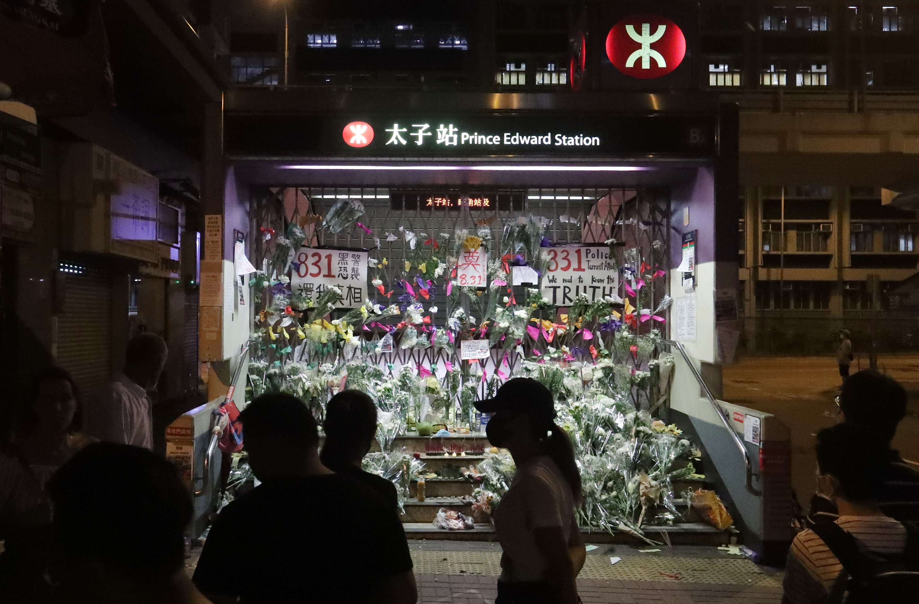 Flowers are placed outside one of the Prince Edward MTR exits in 2019. Photo: Edmond So