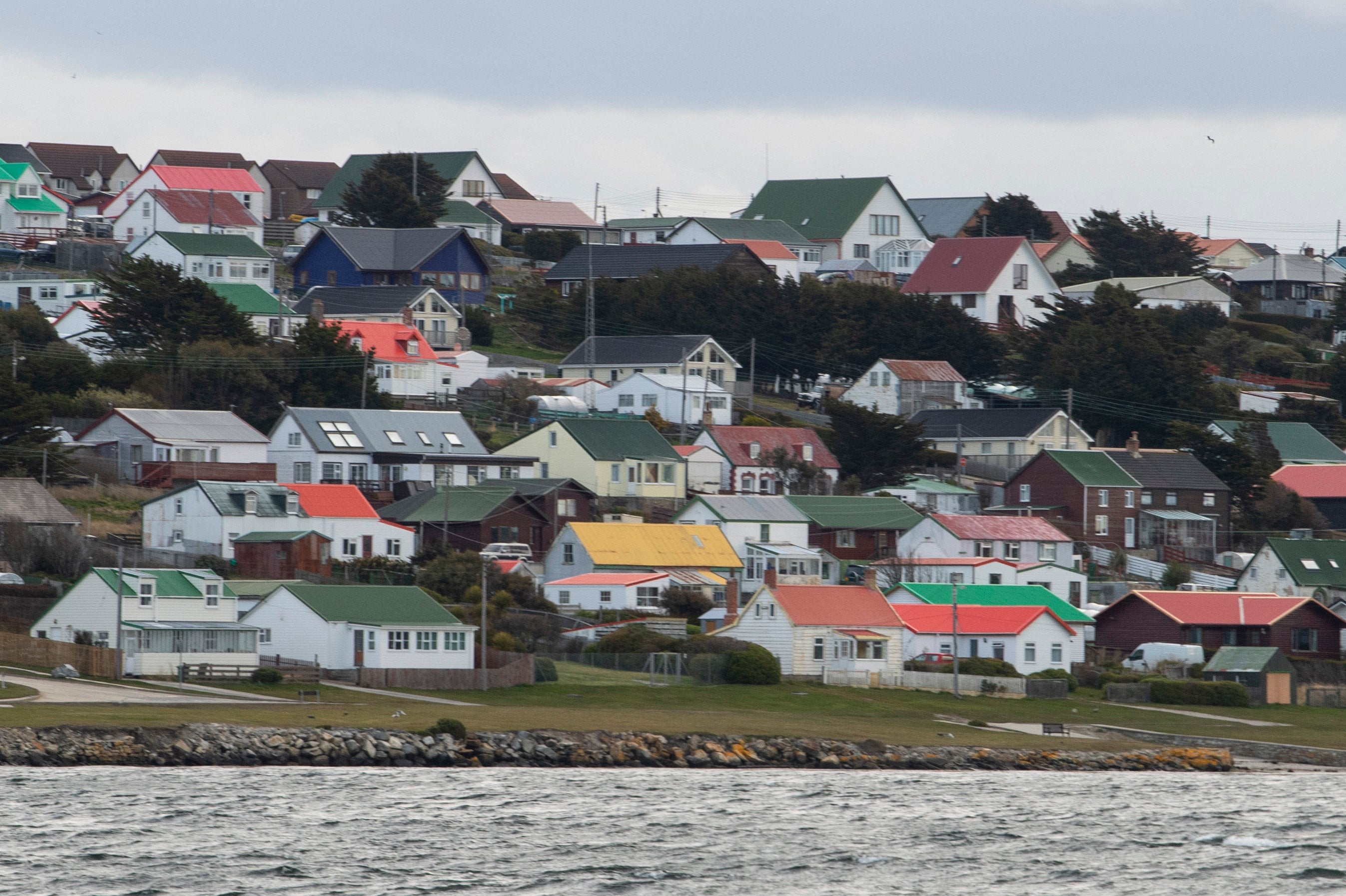 A view of Stanley, Falkland Islands, on October 9, 2019. Argentine President Javier Milei has explicitly rejected military solutions to the country’s territorial dispute with the UK. Photo: AFP