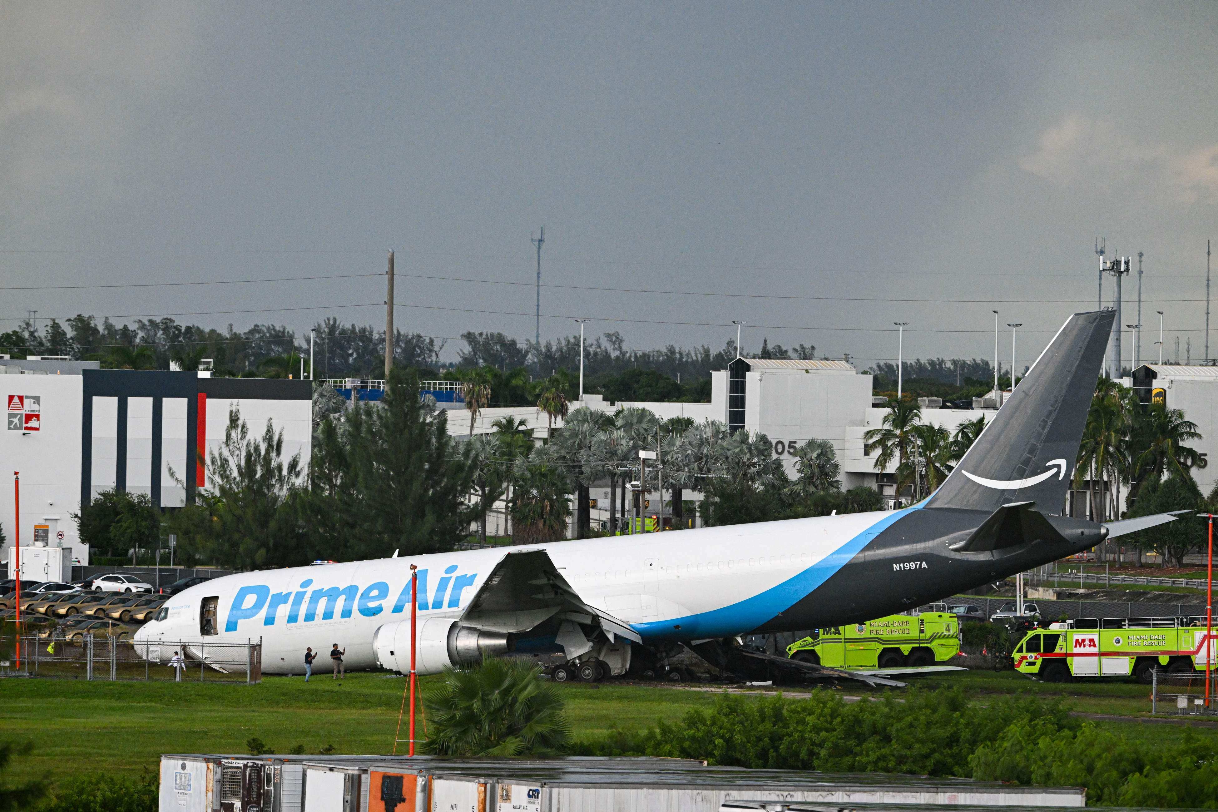 The Prime Air plane came to rest beside a roadway. Photo: AFP