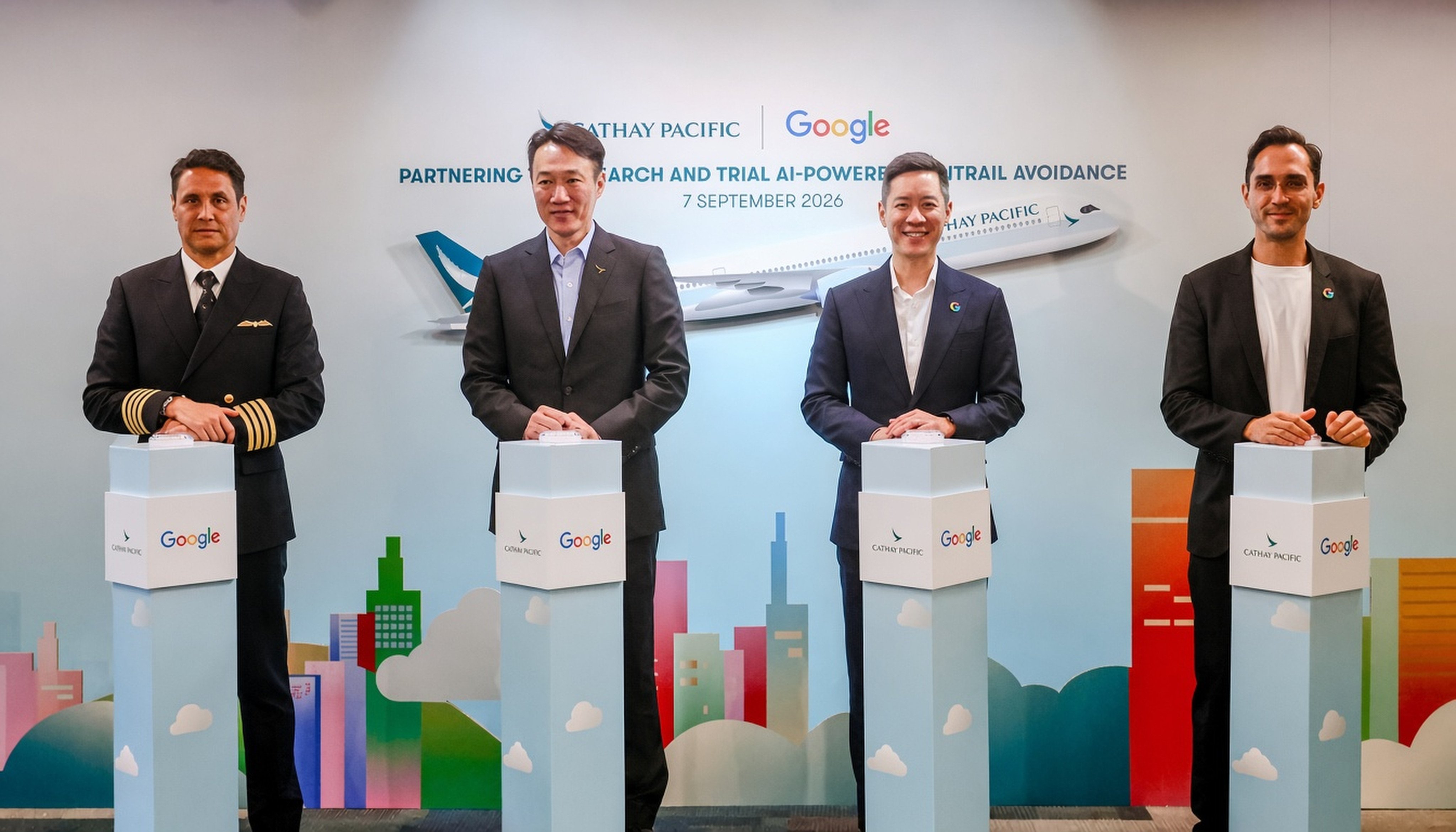 (From left to right) Tony Pringle, Cathay director digital Lawrence Fong, Michael Yue and Kemal Armada. Photo: Jonathan Wong