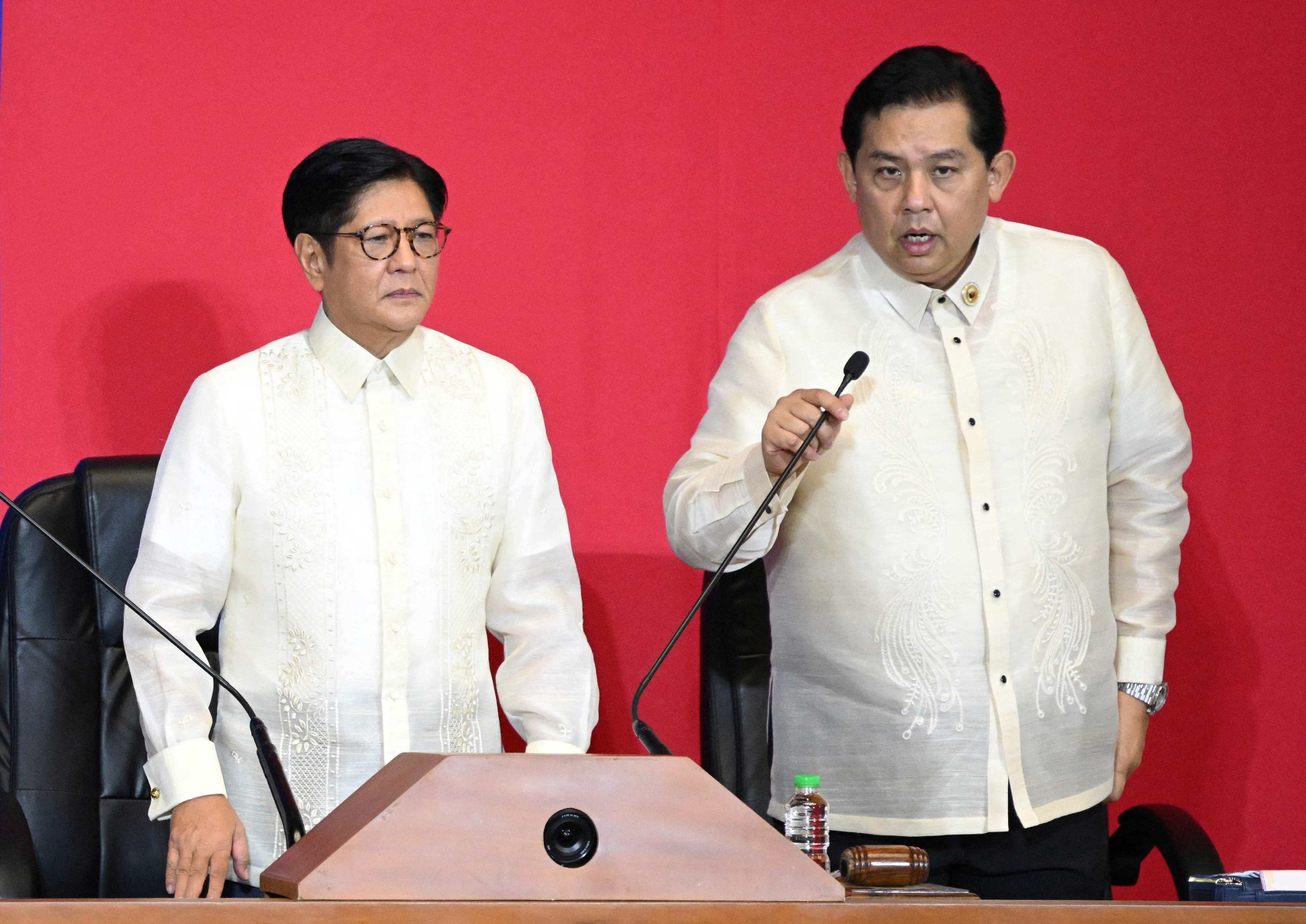 Philippine President Ferdinand Marcos Jnr (left) and then House speaker Martin Romualdez in July 2025. Romualdez resigned in September 2025 after his name surfaced in a mounting corruption scandal. Photo: AFP