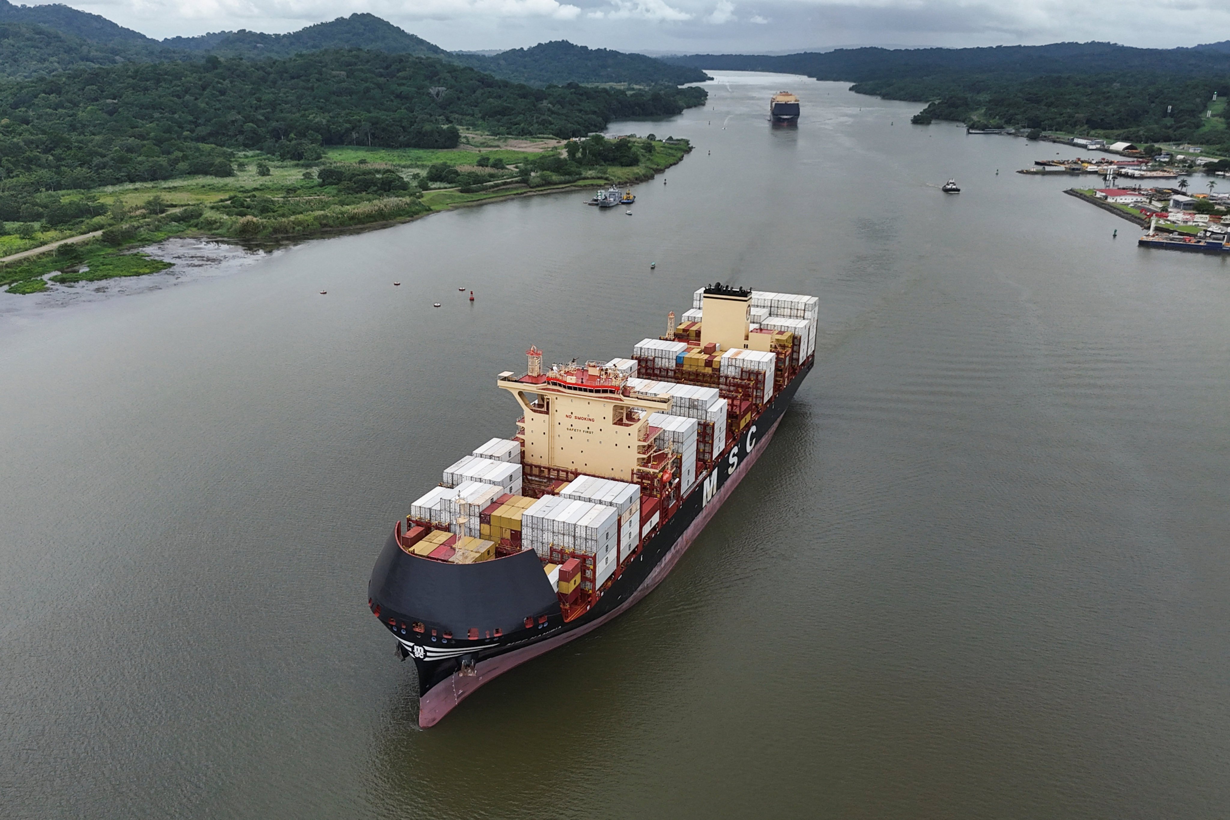 Ships transiting the Panama Canal, as a lack of rainfall linked to El Nino affects the water levels. Photo: Reuters