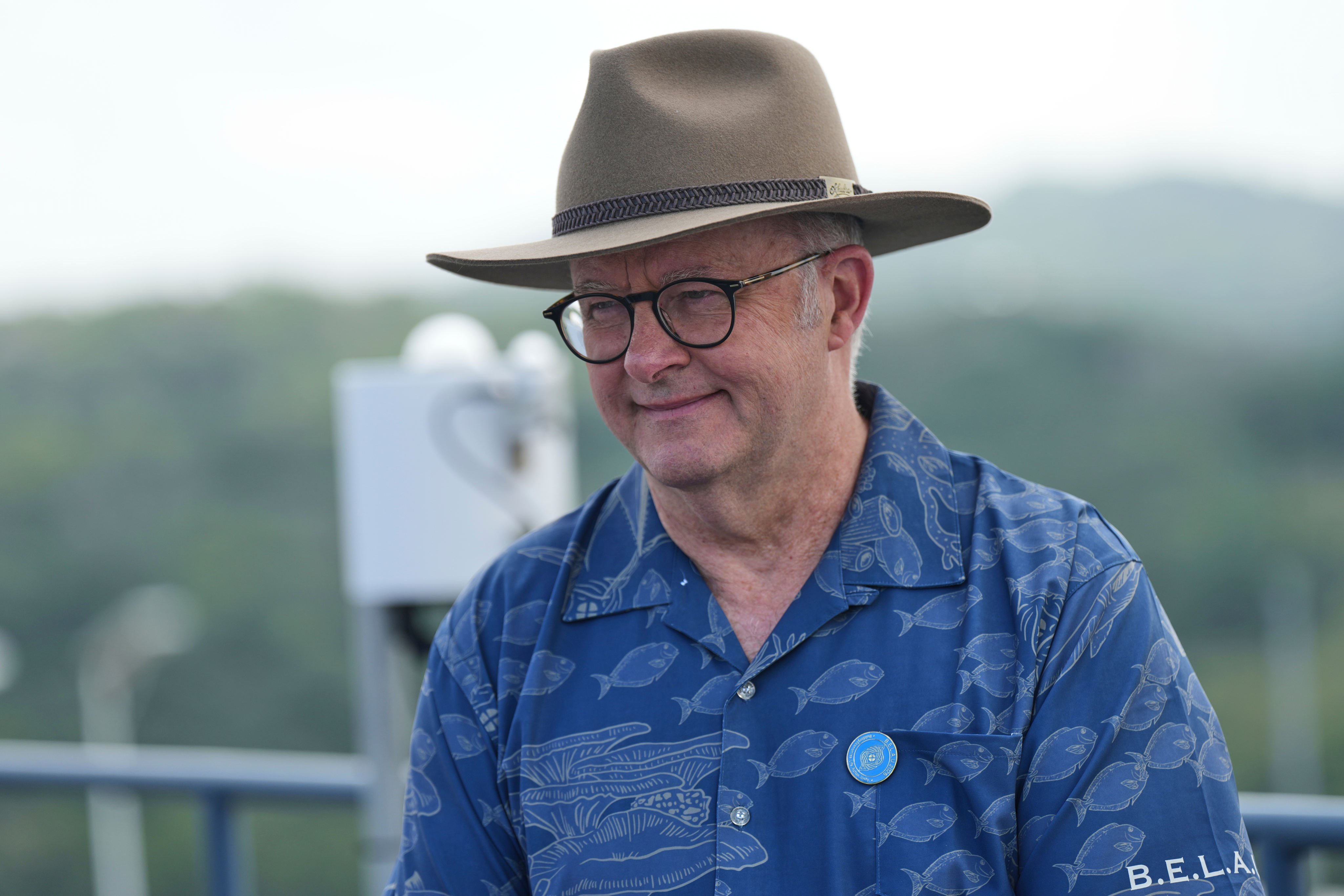 Australian Prime Minister Anthony Albanese speaks to reporters during the Pacific Islands Forum in Koror, Palau, on Thursday. Photo: AP