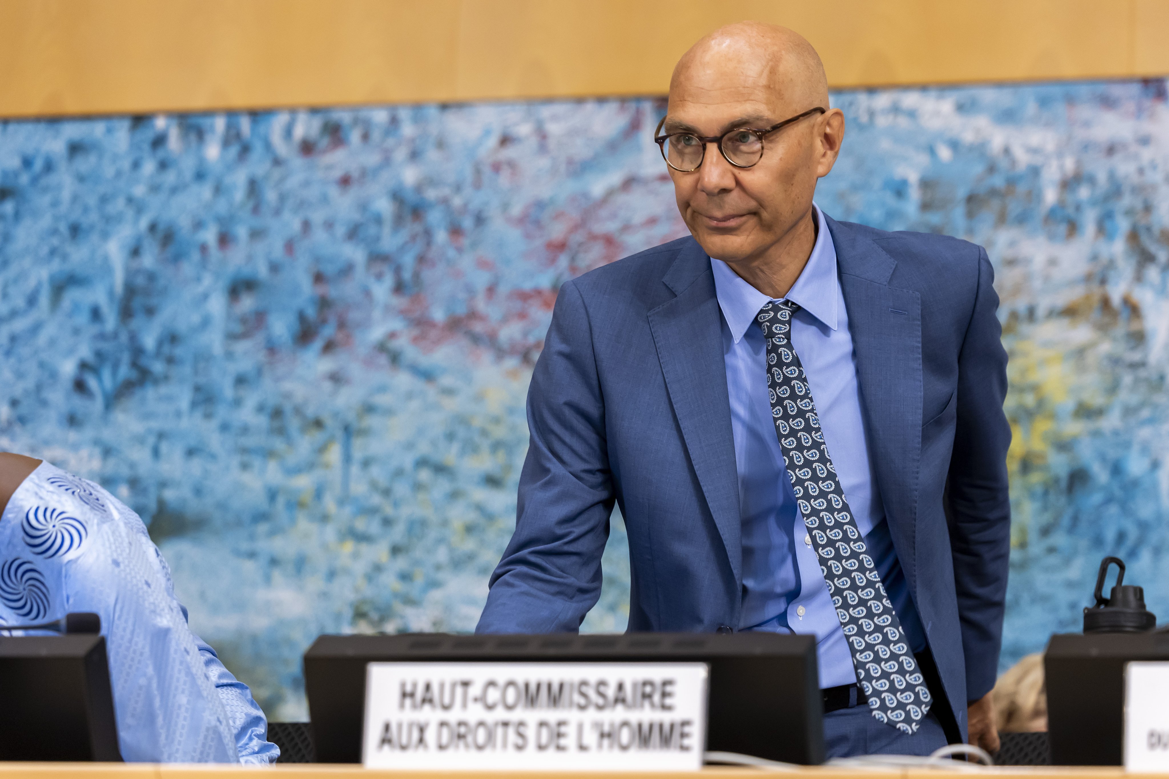 UN High Commissioner for Human Rights Volker Turk speaks at the Human Rights Council, at the European headquarters of the United Nations in Geneva, Switzerland on Monday. Photo: EPA