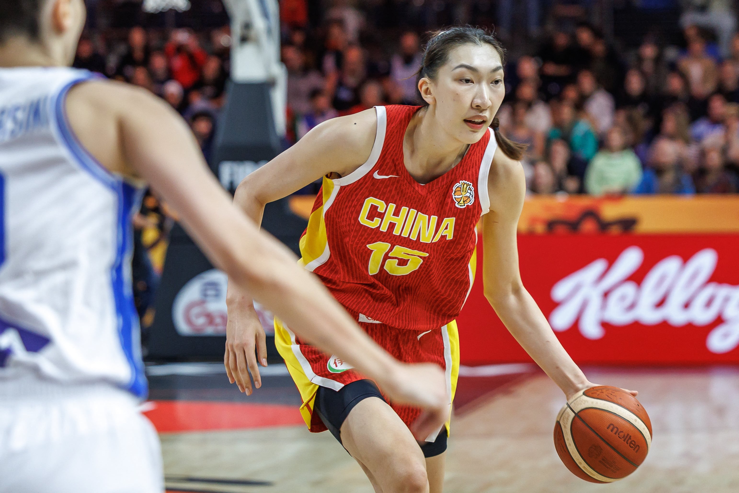 China’s Han Xu takes on the Italian defence in their World Cup Group D win in Berlin, Germany, on Monday. Photo: AP
