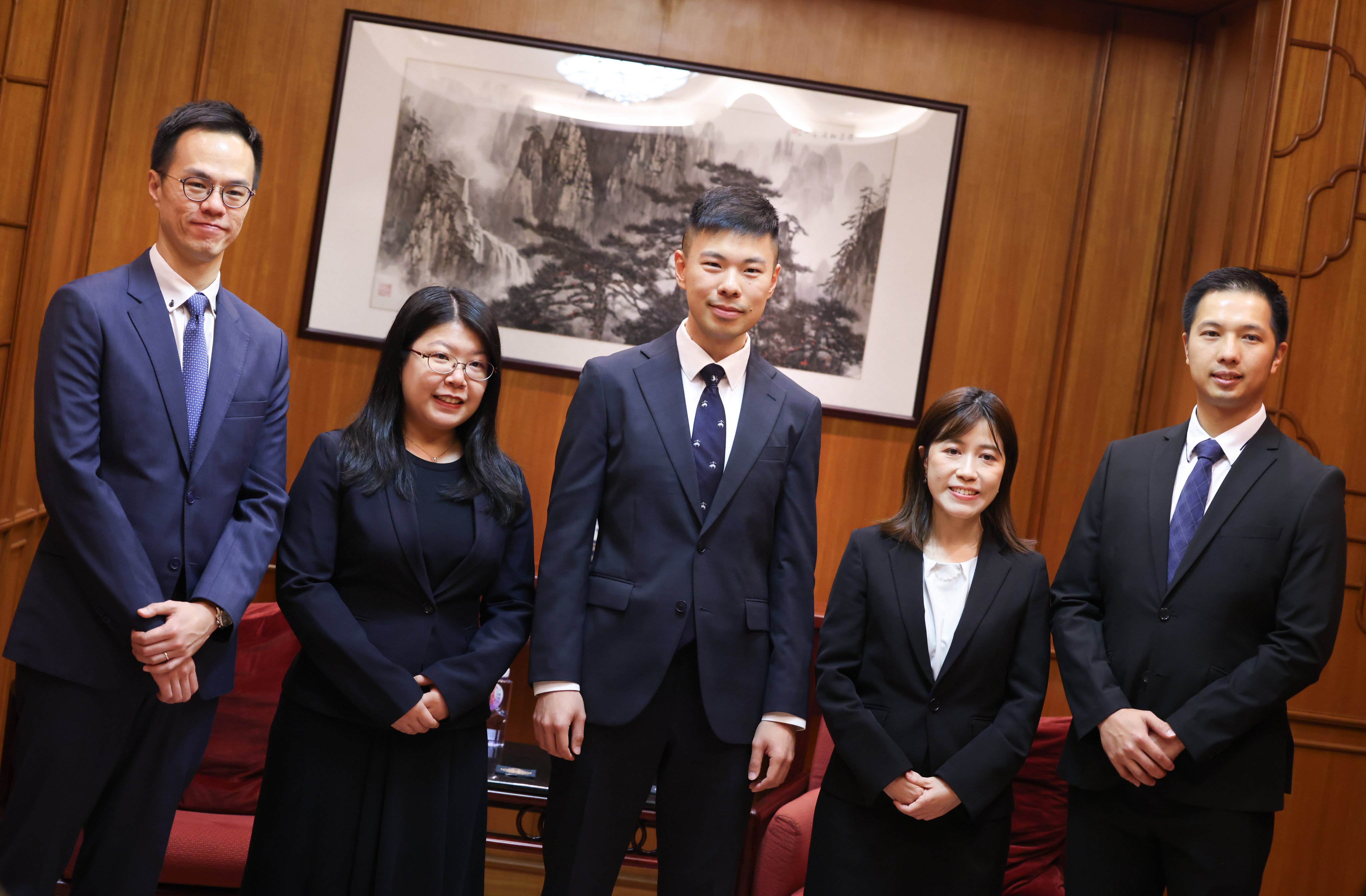 (From left) Senior Inspector Danyl Wu of the police force, scientific officer Cindy Lam from the Observatory, Assistant Secretary for Financial Services and the Treasury Felix Yung, Acting Chief Investigator Cindy Ho of the Independent Commission Against Corruption and engineer Leo Ng of the Drainage Services Department. Photo: Silvia Siu