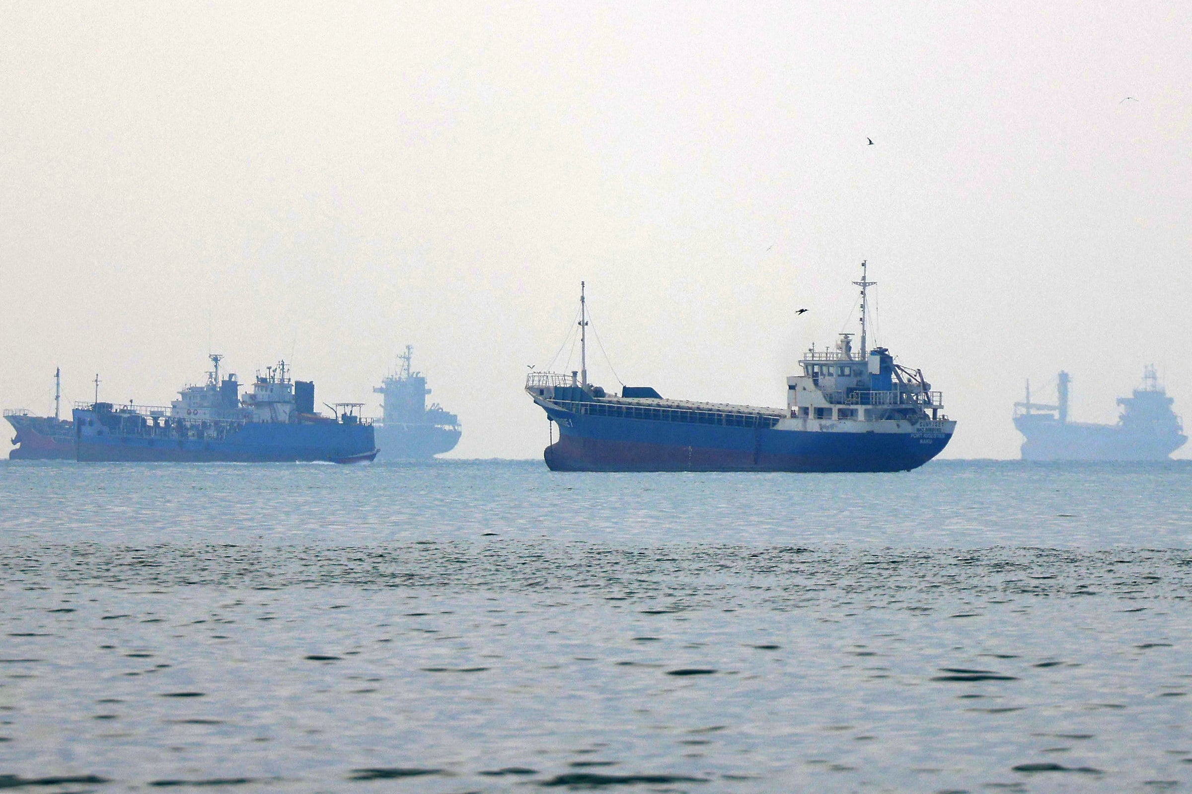Vessels transit the Strait of Hormuz off the coast of Iran’s southern port city of Bandar Abbas on Monday. Photo: TNS