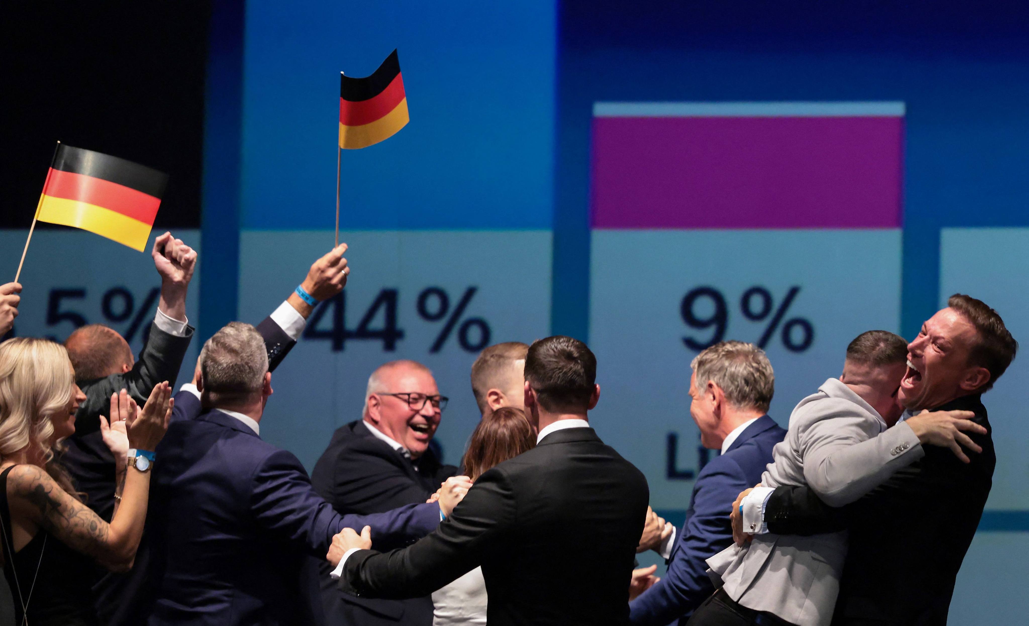 Members and supporters of the far-right Alternative for Germany (AfD) party react to election results in Magdeburg, eastern Germany, on September 6, 2026. Photo: AFP