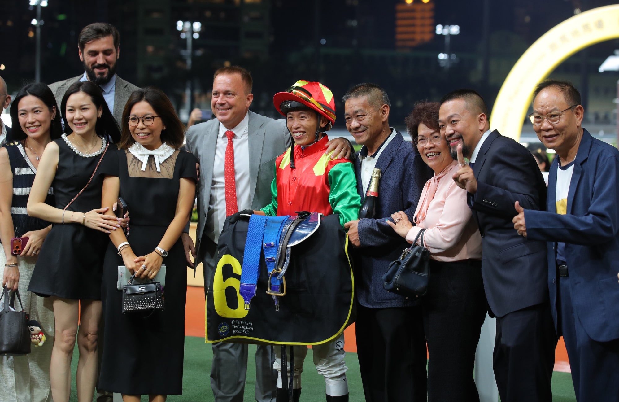 Trainer Caspar Fownes, jockey Vincent Ho and connections of Jumbo Blessing celebrate after his Valley victory. Trainer Caspar Fownes, jockey Vincent Ho and connections of Jumbo Blessing celebrate after his Valley victory.