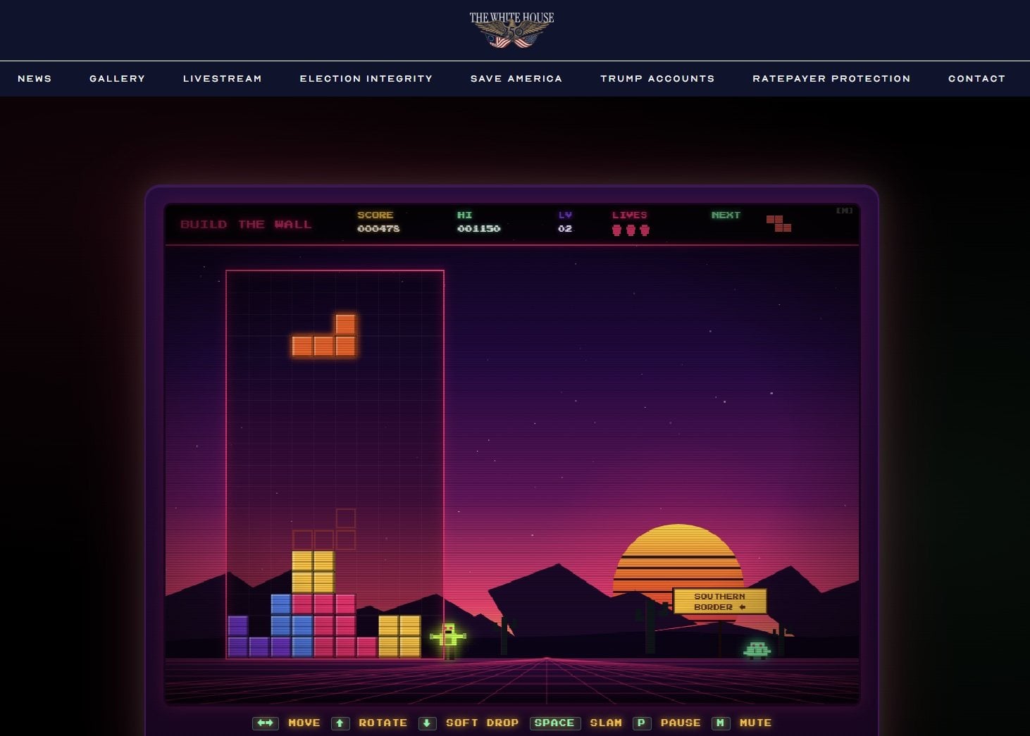 A screenshot of the “Build the Wall” game on the White House website. The game was no longer available on Tuesday. Image: whitehouse.gov