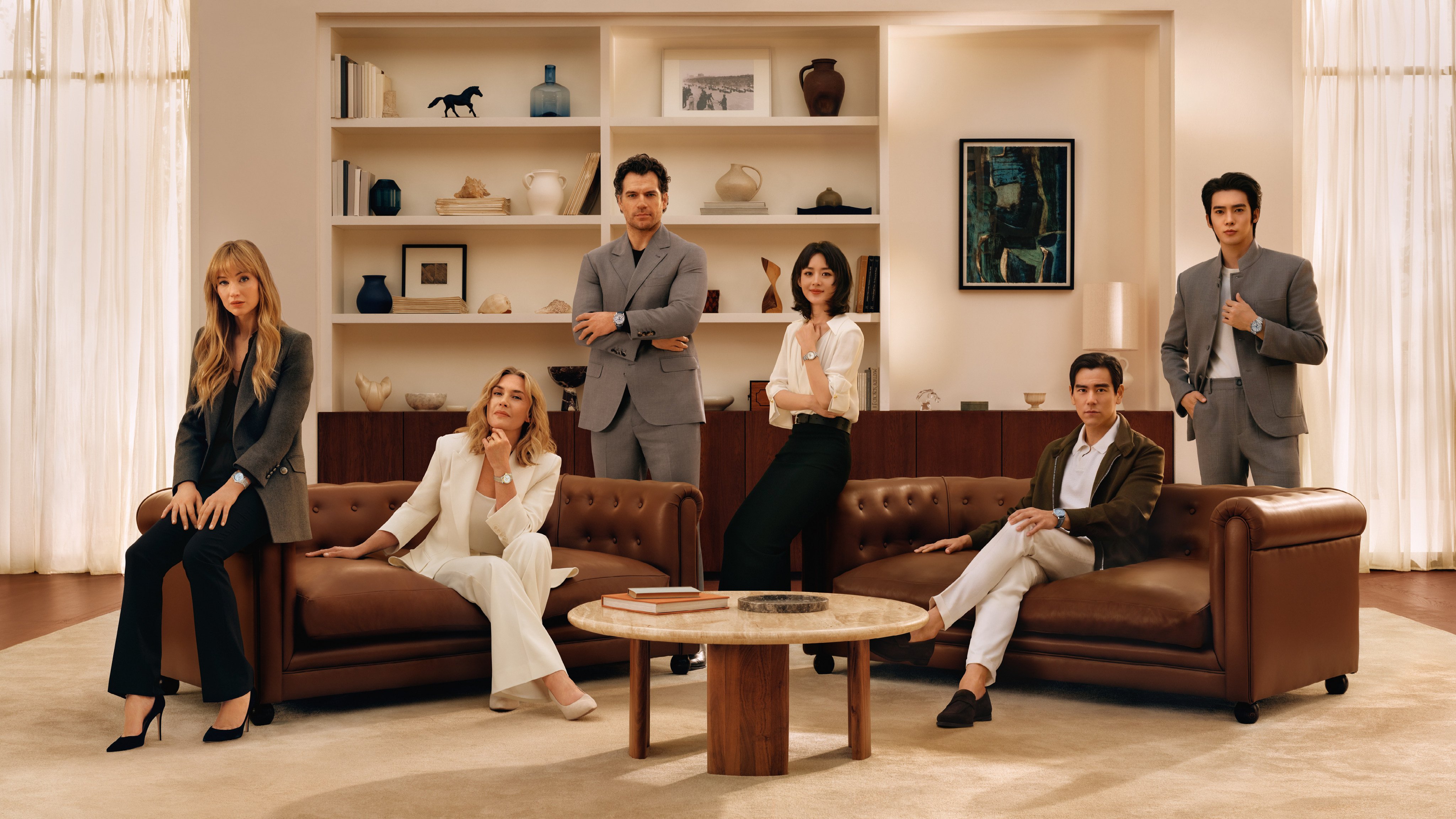 Longines’ ambassadors of elegance (from left), Jennifer Lawrence, Kate Winslet, Henry Cavill, Zhao Liying, Eddie Peng and Yosh Yu (Yu Shi). Photo: Handout