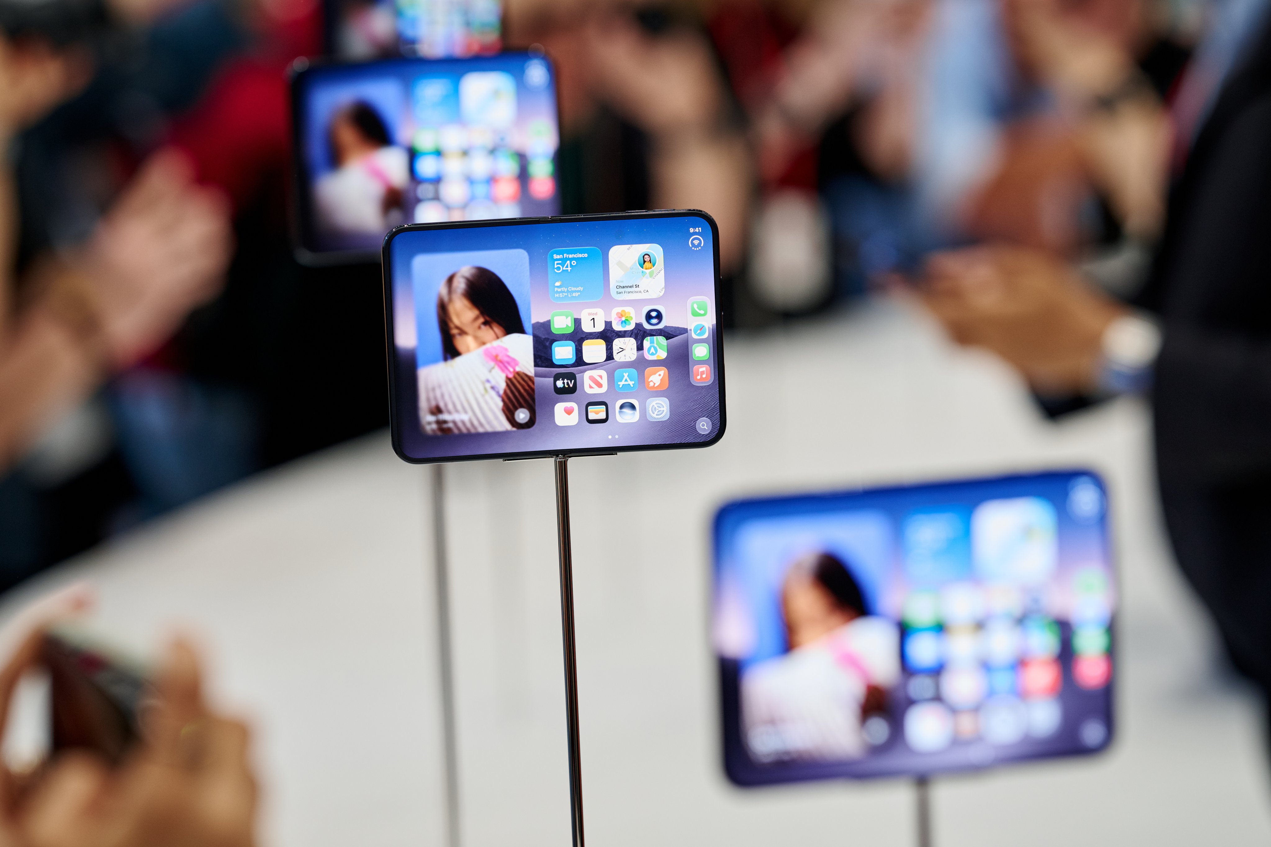 Apple’s unveils its foldable iPhone Duo at Apple Park in Cupertino, California, on Wednesday. Photo: EPA