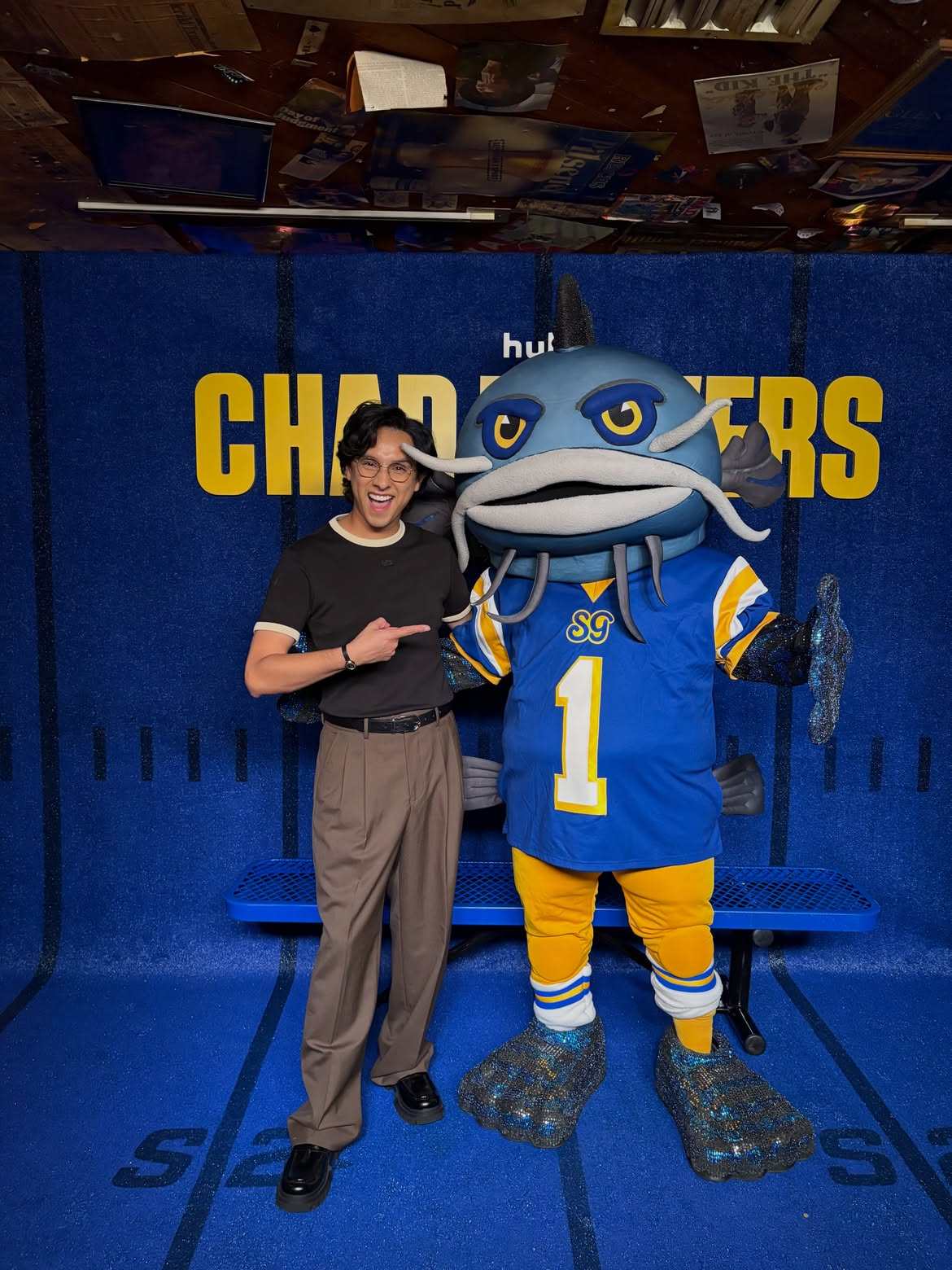 Frankie A. Rodriguez stars as the South Georgia Catfish mascot in Hulu’s hit comedy series Chad Powers. Photo: @frankiearodriguez/Instagram