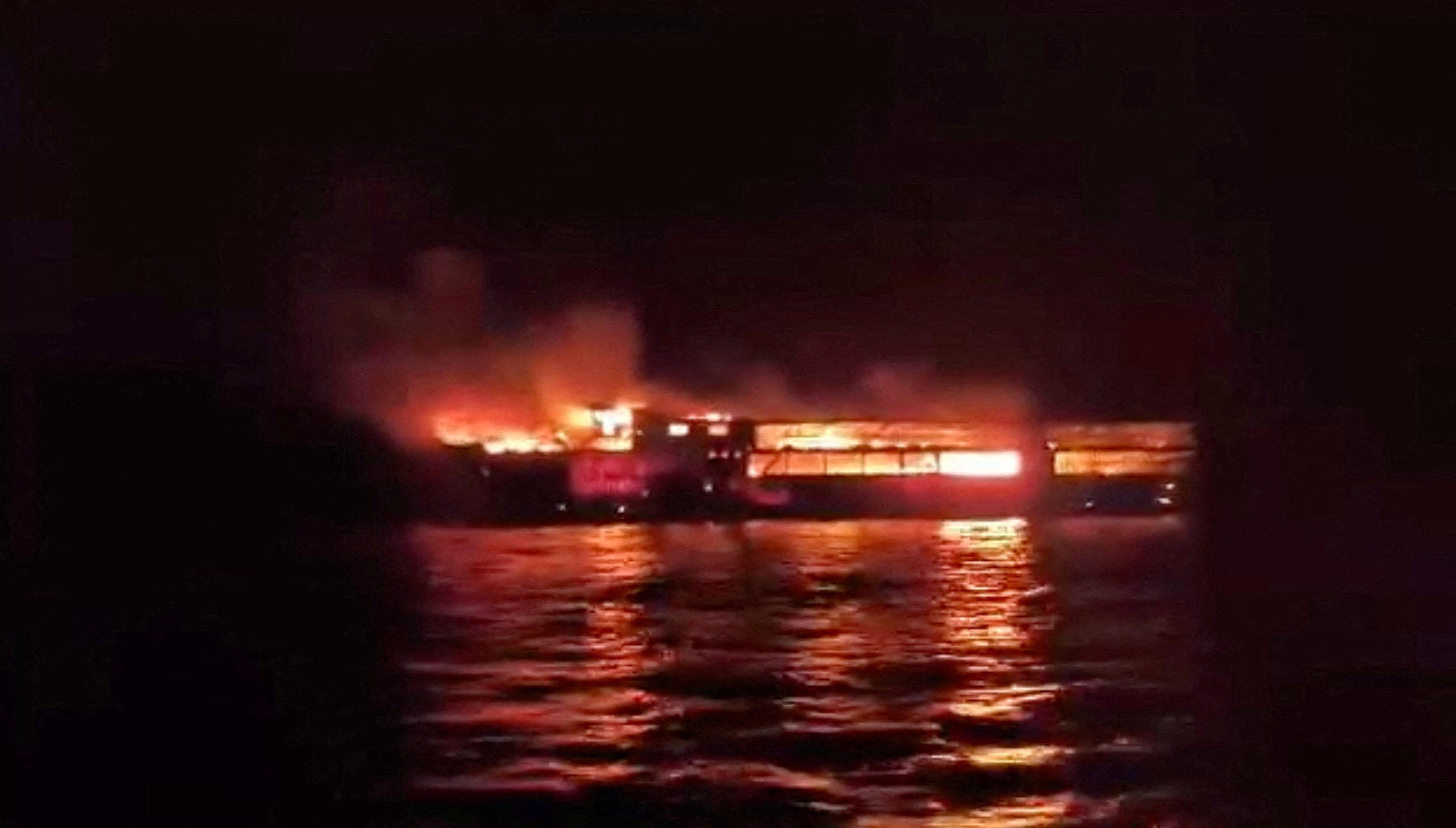 MV June Aster burns as flames and smoke rise after a fire broke out on the ferry, off the coast of Palawan, Philippines, in this screengrab taken from a handout video released on September 9, 2026. Philippine Coast Guard/Handout via REUTERS    THIS IMAGE HAS BEEN SUPPLIED BY A THIRD PARTY. MANDATORY CREDIT. NO RESALES. NO ARCHIVES     TPX IMAGES OF THE DAY