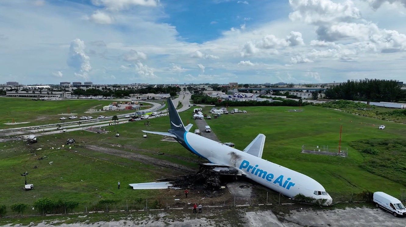A drone view of skid marks left by the aircraft. Photo: NTSB