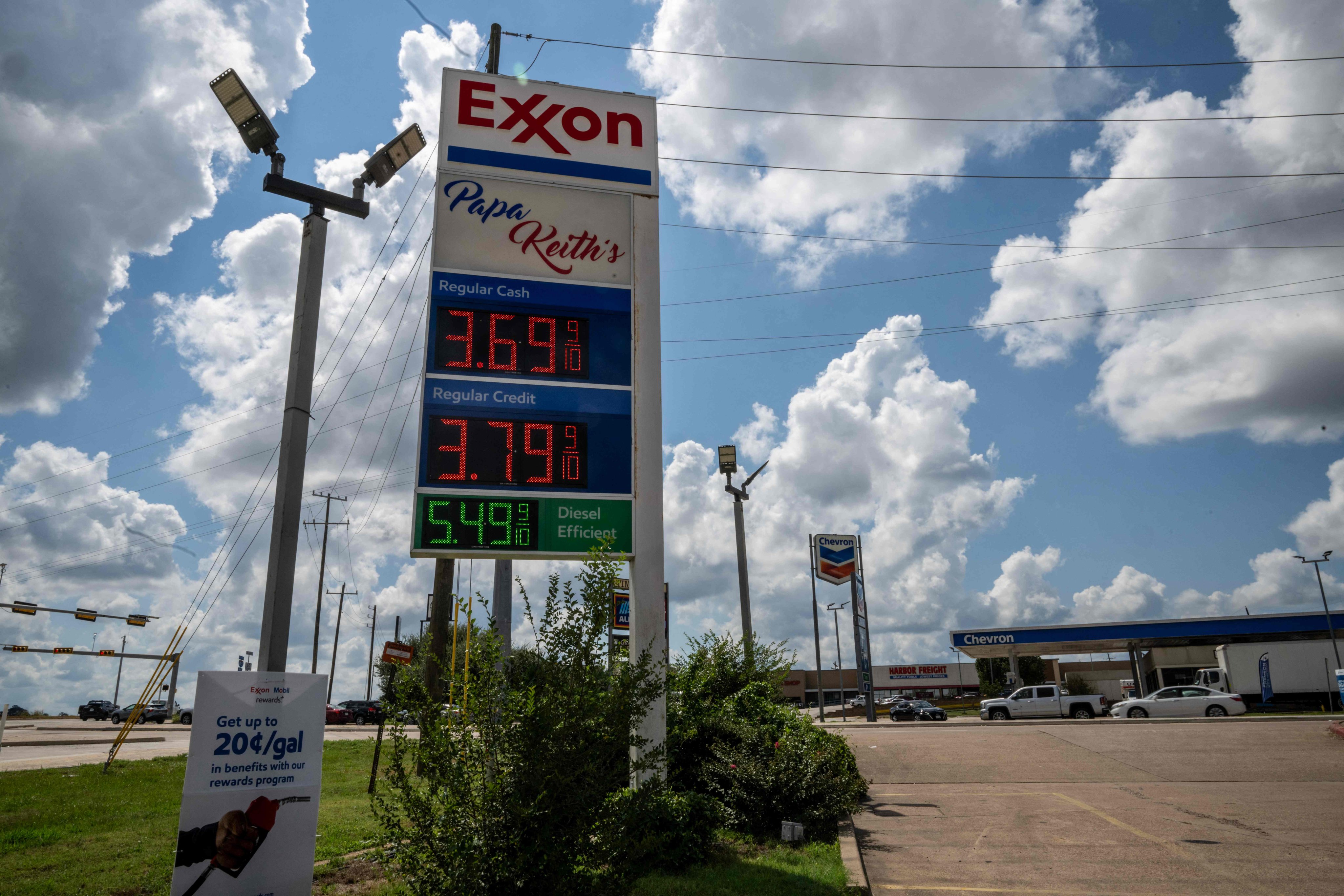 Petrol prices are seen at a Exxon gas station in Huntsville, Texas, on Tuesday. Photo: AFP