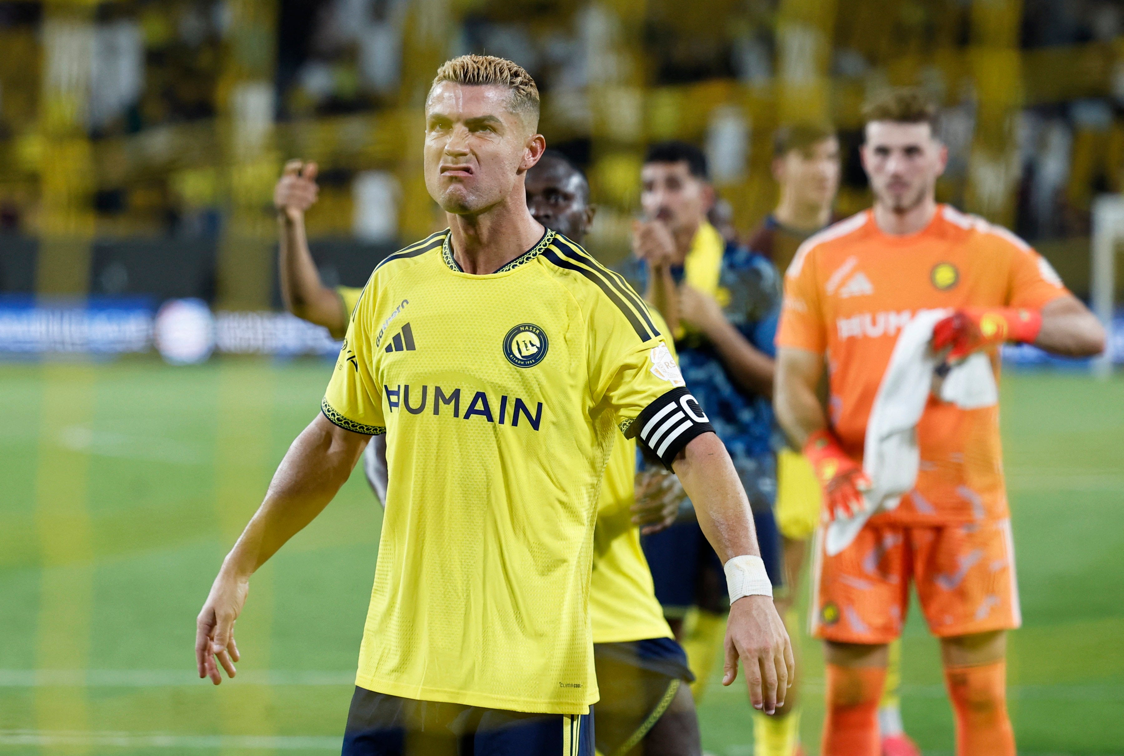 Al Nassr’s Cristiano Ronaldo, seen here celebrating after a win over Abha in the Saudi Pro League on Wednesday, has not yet won an Asian Champions League title. Photo: Reuters