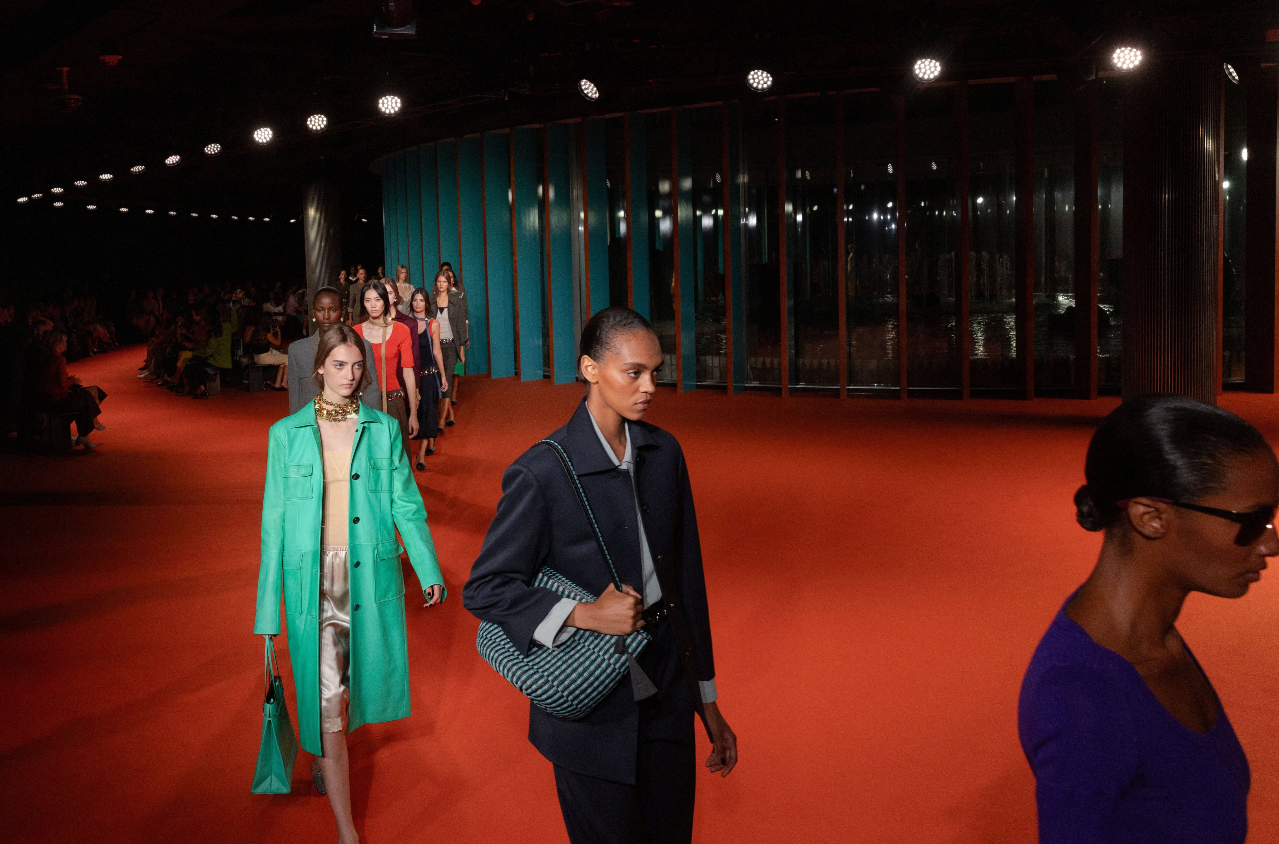 The striking set of the Tory Burch spring/summer 2027 show was a fitting choice for the equally striking and colourful clothes. Photo: Reuters