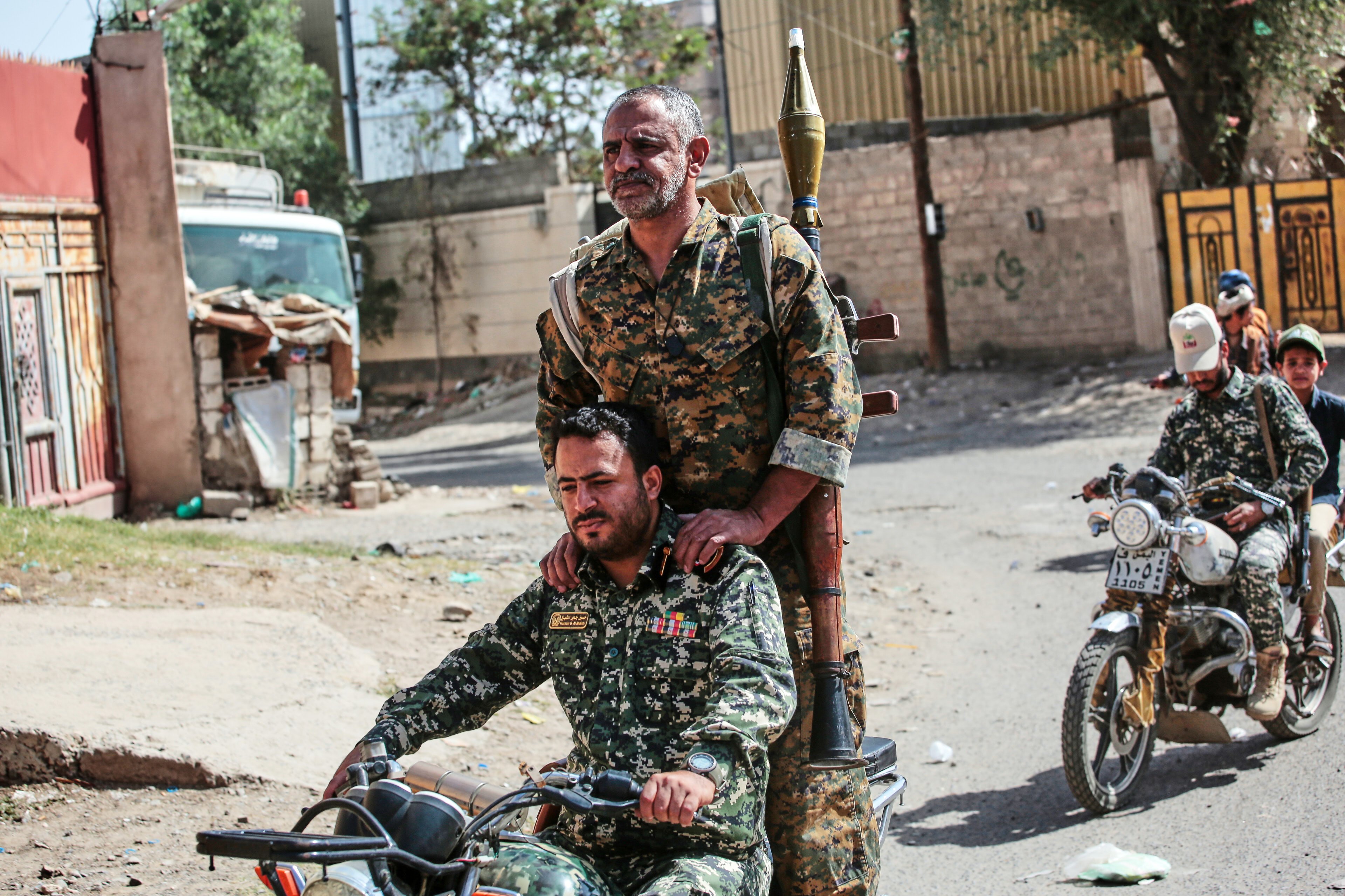 Yemen’s Houthi rebels ride a motorbike during a mobilisation campaign in Sanaa, Yemen, Thursday on Thursday. Photo: AP